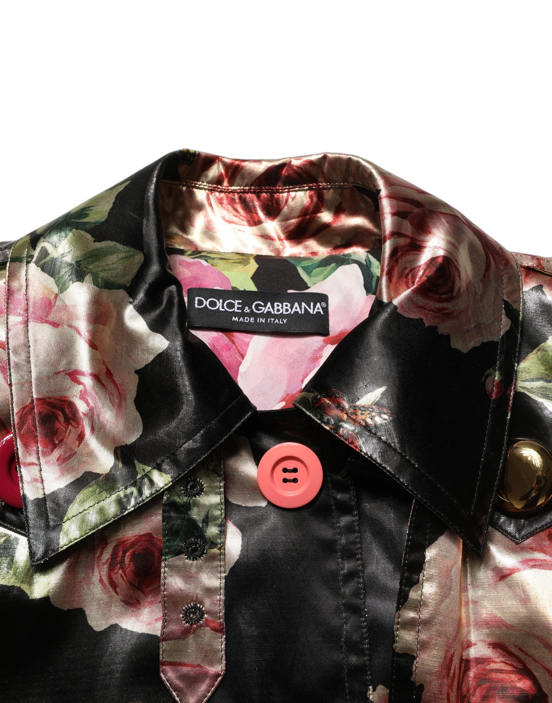 Dolce & Gabbana Black Floral Belted Polyester Trench Coat Jacket | Regal Royce