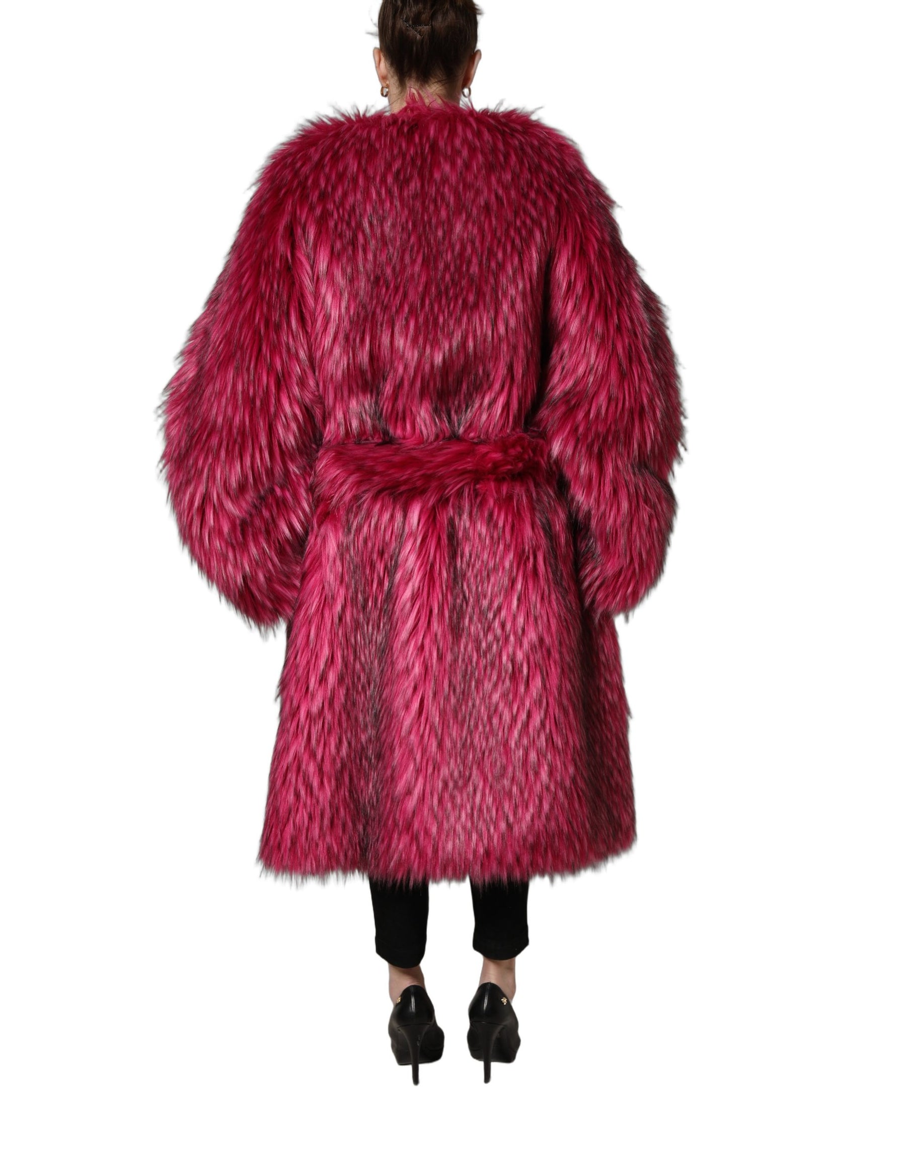 Dolce & Gabbana Fuchsia Belted Faux-Fur Trench Coat Jacket | Regal Royce