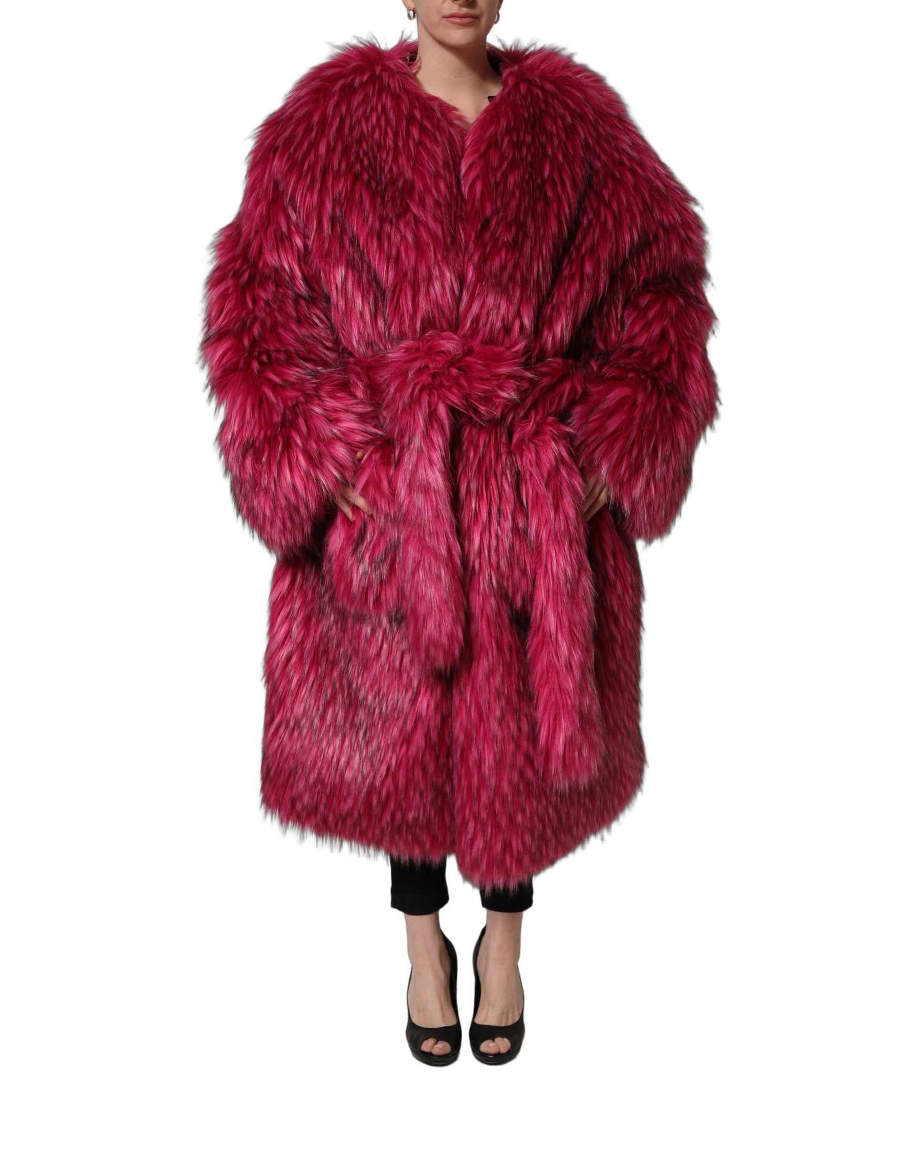 Dolce & Gabbana Fuchsia Belted Faux-Fur Trench Coat Jacket | Regal Royce
