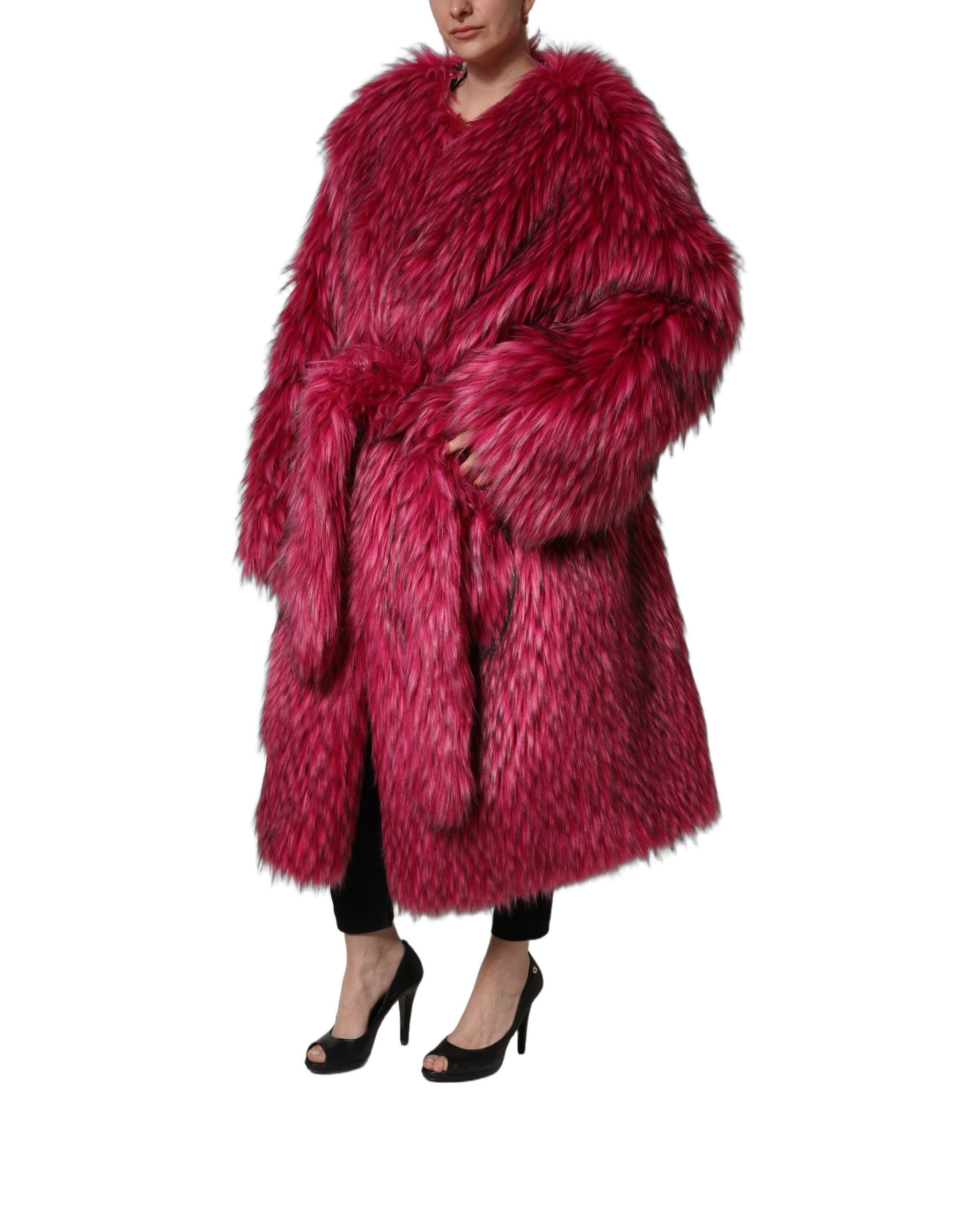 Dolce & Gabbana Fuchsia Belted Faux-Fur Trench Coat Jacket | Regal Royce