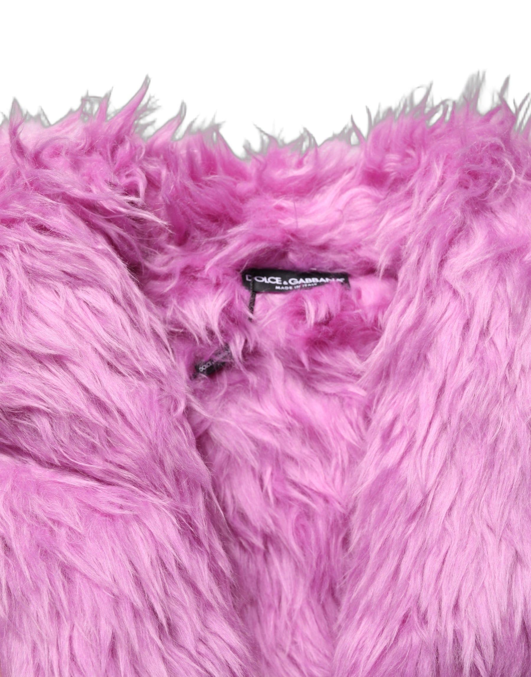 Dolce & Gabbana Pink Plush Faux Fur Gold Leather Coat Jacket | Regal Royce