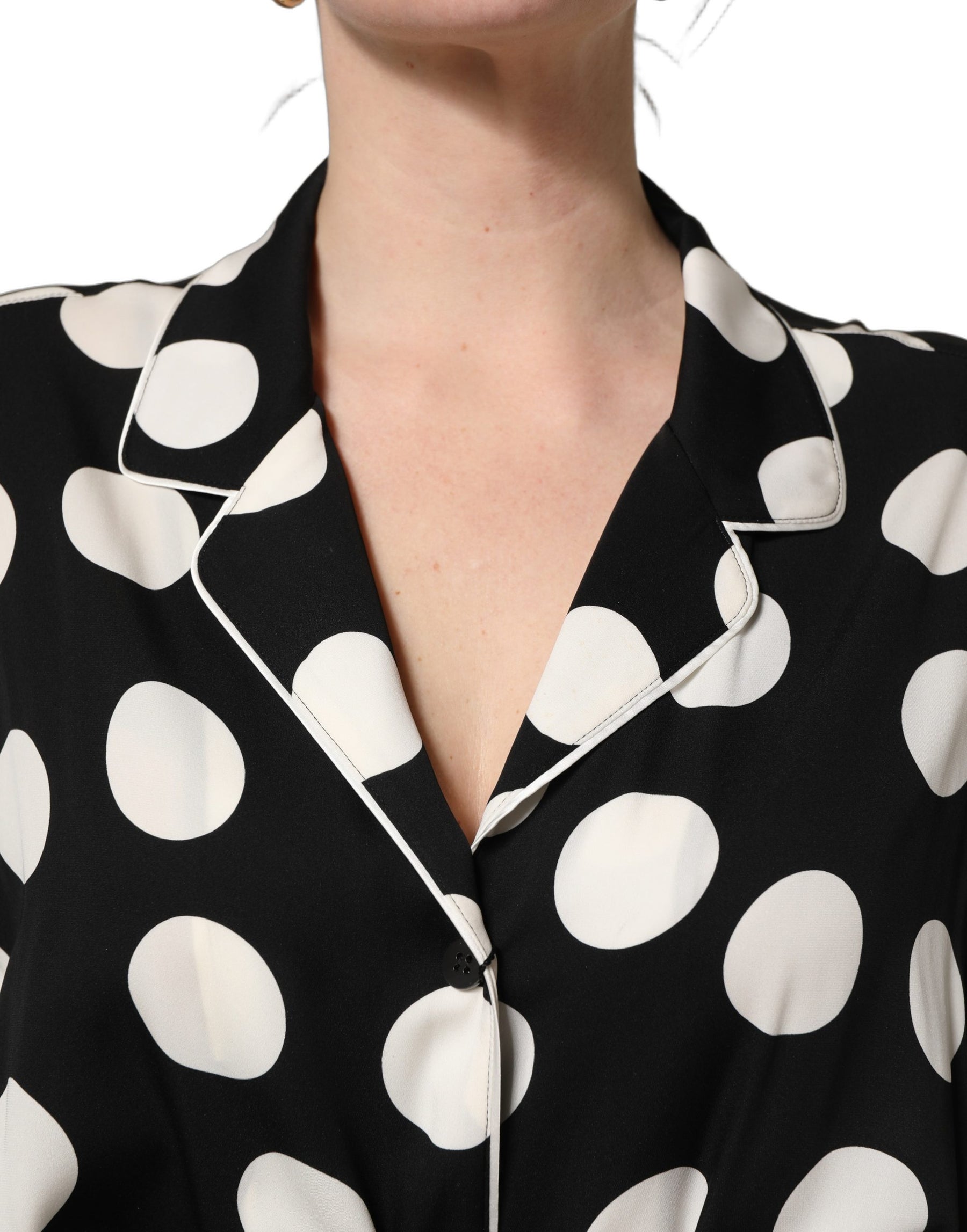 Dolce & Gabbana Black White Polka Dot Pajama 2 Piece Set Sleepwear | Regal Royce