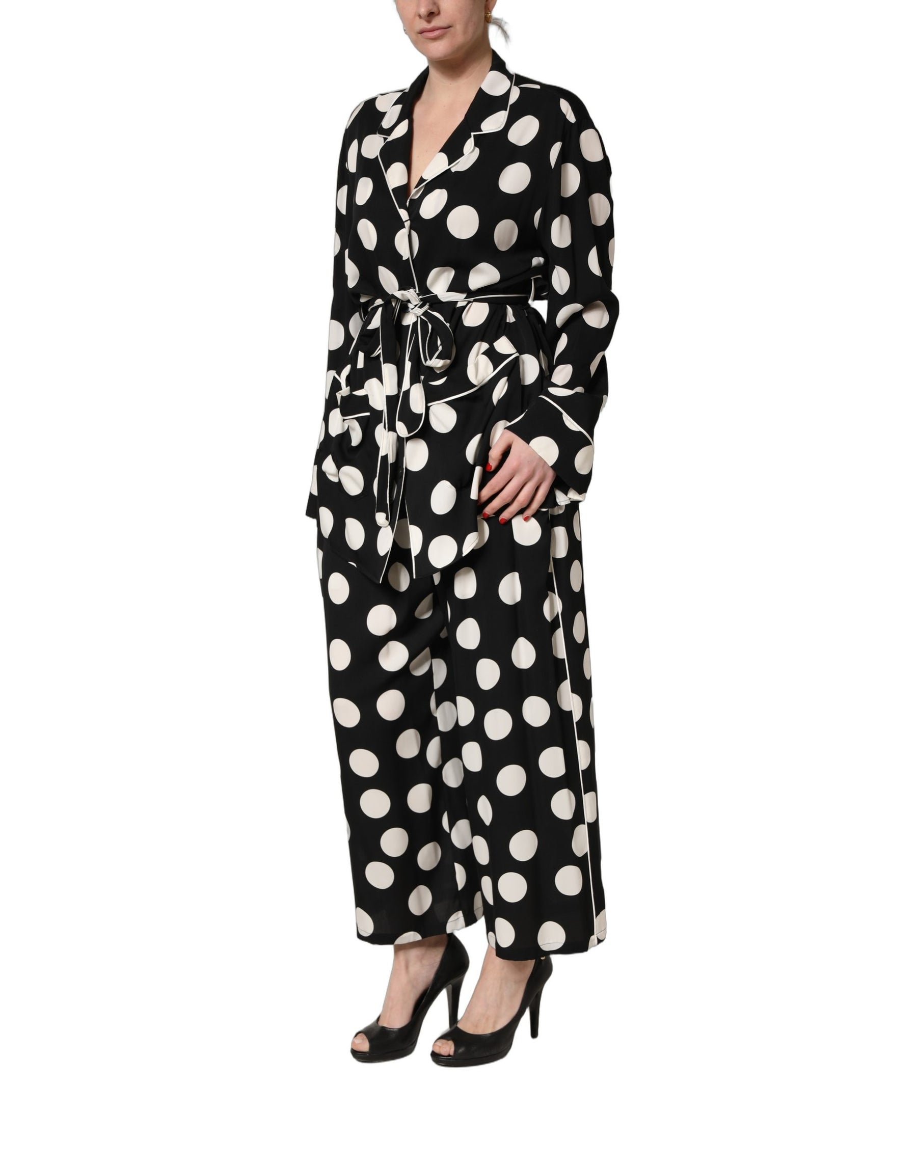 Dolce & Gabbana Black White Polka Dot Pajama 2 Piece Set Sleepwear | Regal Royce
