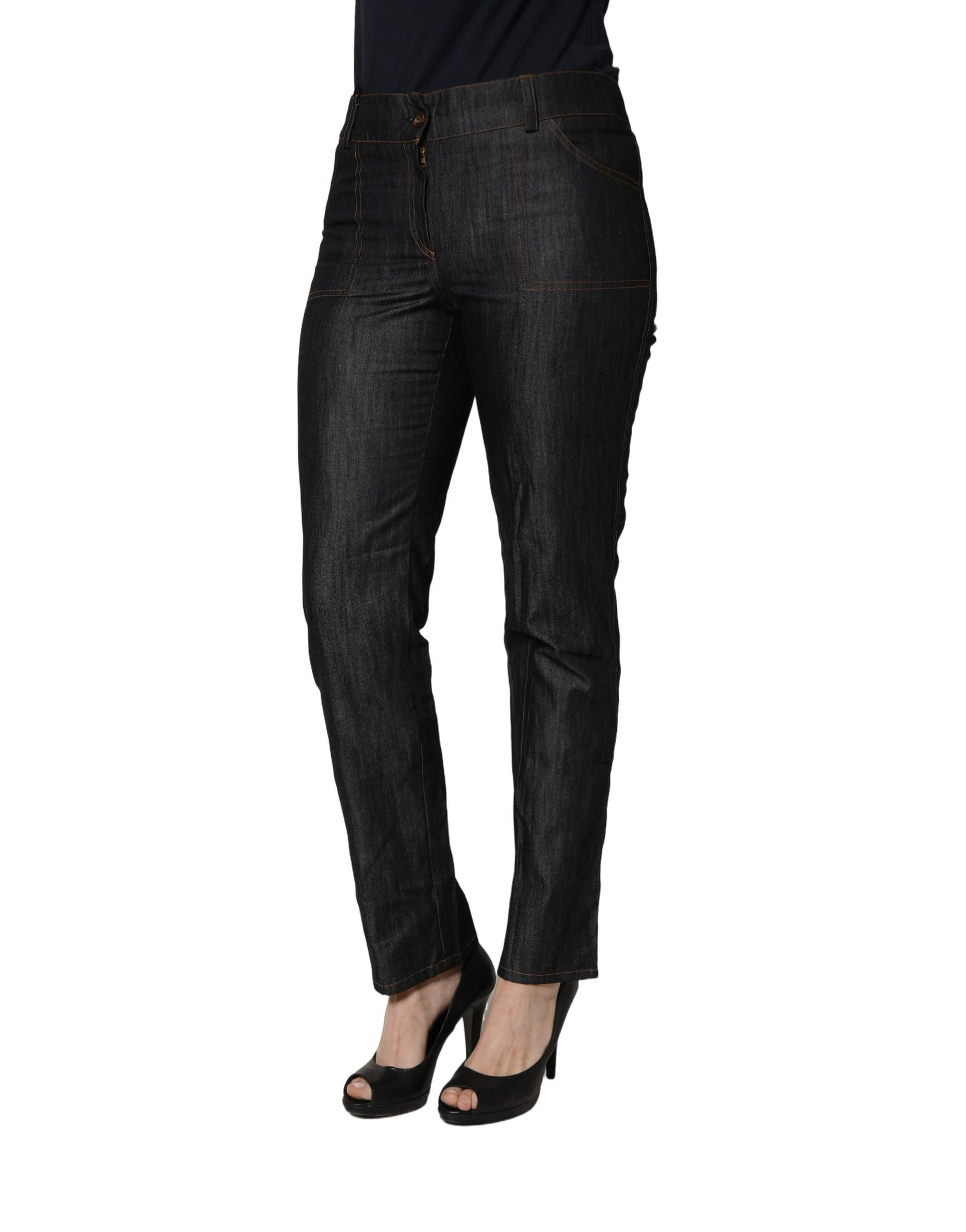 BENCIVENGA Black Cotton Mid Waist Skinny Denim Trouser Jeans | Regal Royce