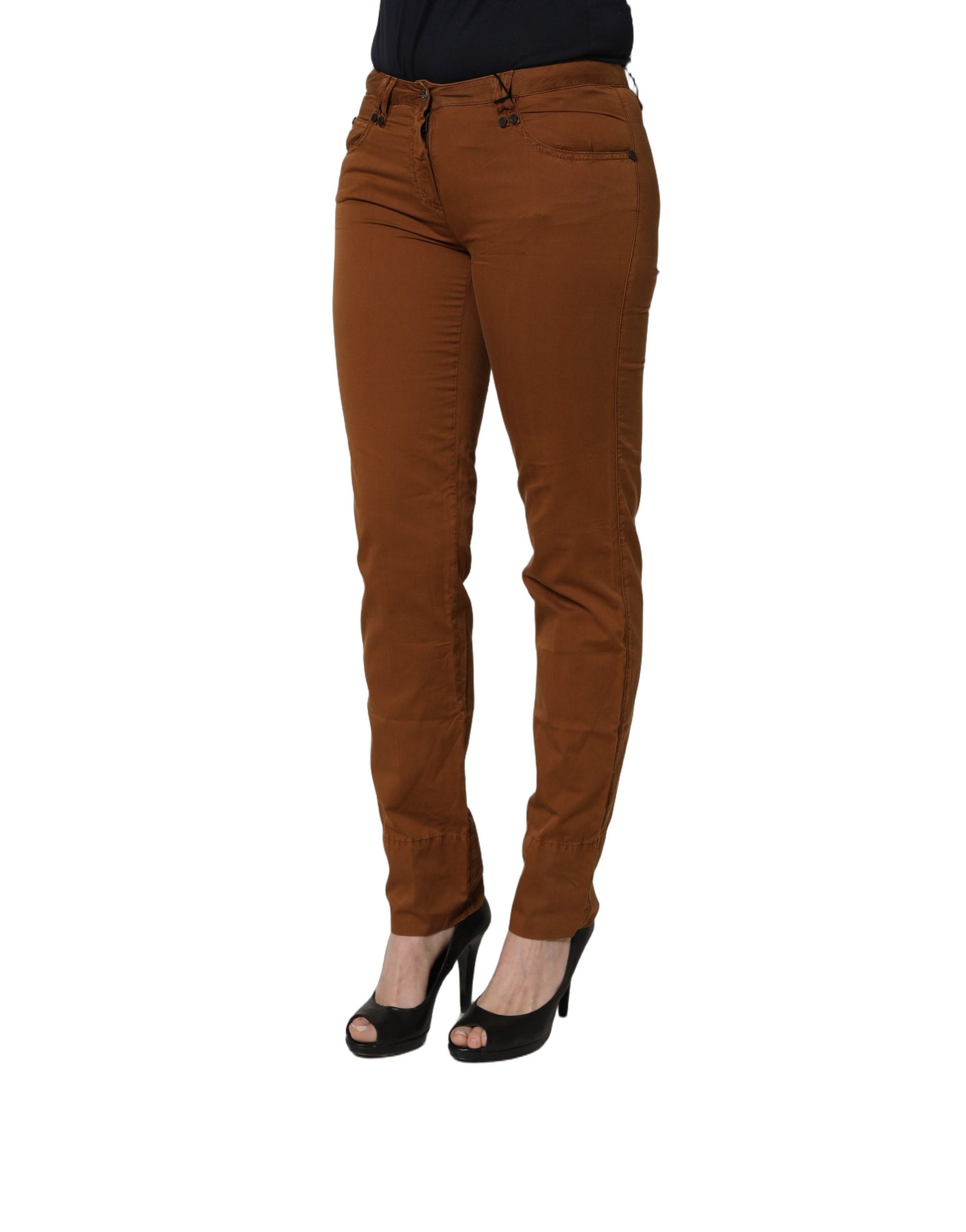 PLEIN SUD Brown Cotton Mid Waist Skinny Chino Pants | Regal Royce