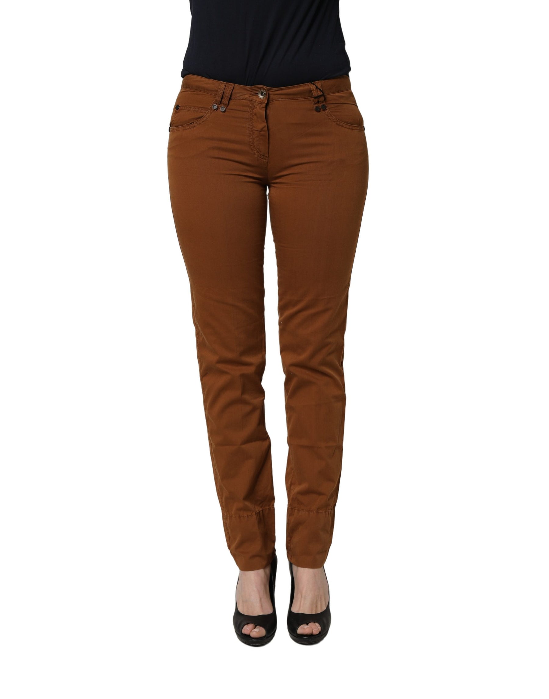 PLEIN SUD Brown Cotton Mid Waist Skinny Chino Pants | Regal Royce