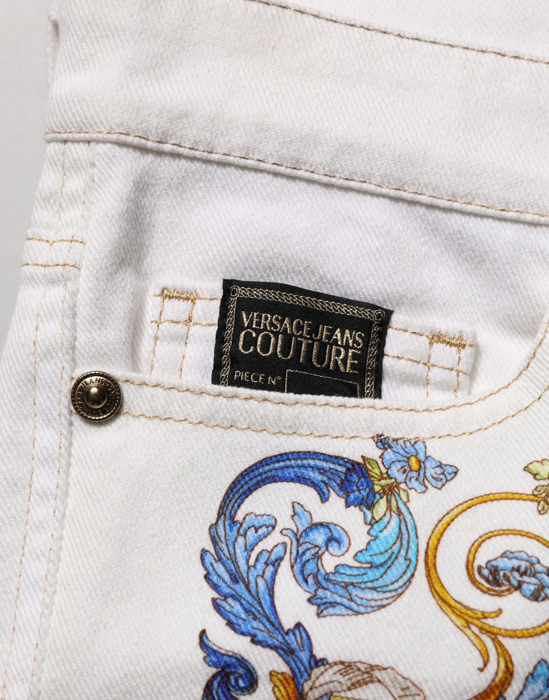Versace Jeans Couture White Floral Print Skinny Denim Jeans | Regal Royce