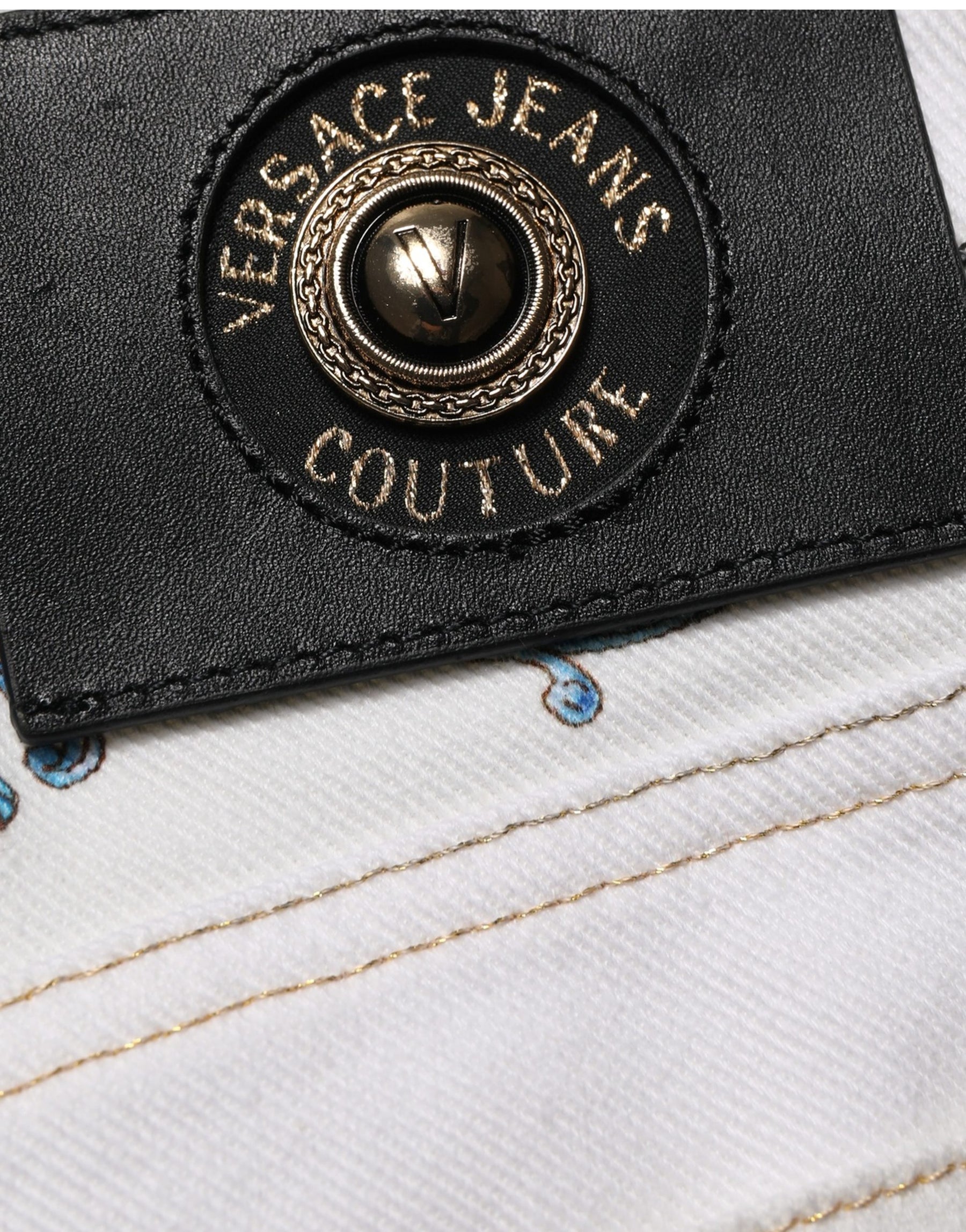 Versace Jeans Couture White Floral Print Skinny Denim Jeans | Regal Royce
