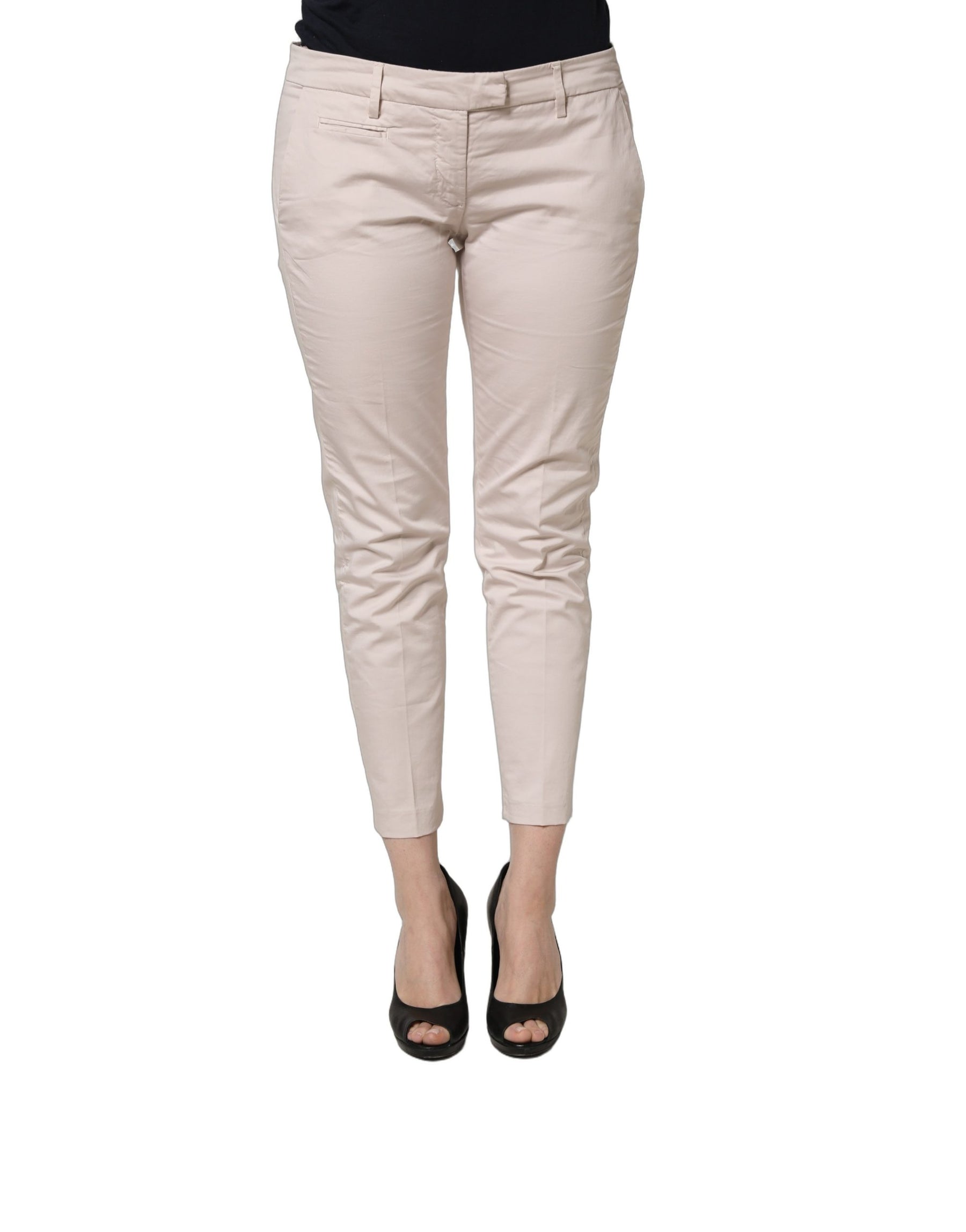 Versace Jeans Couture Beige Low Waist Tapered Women Cropped Trousers Pants | Regal Royce