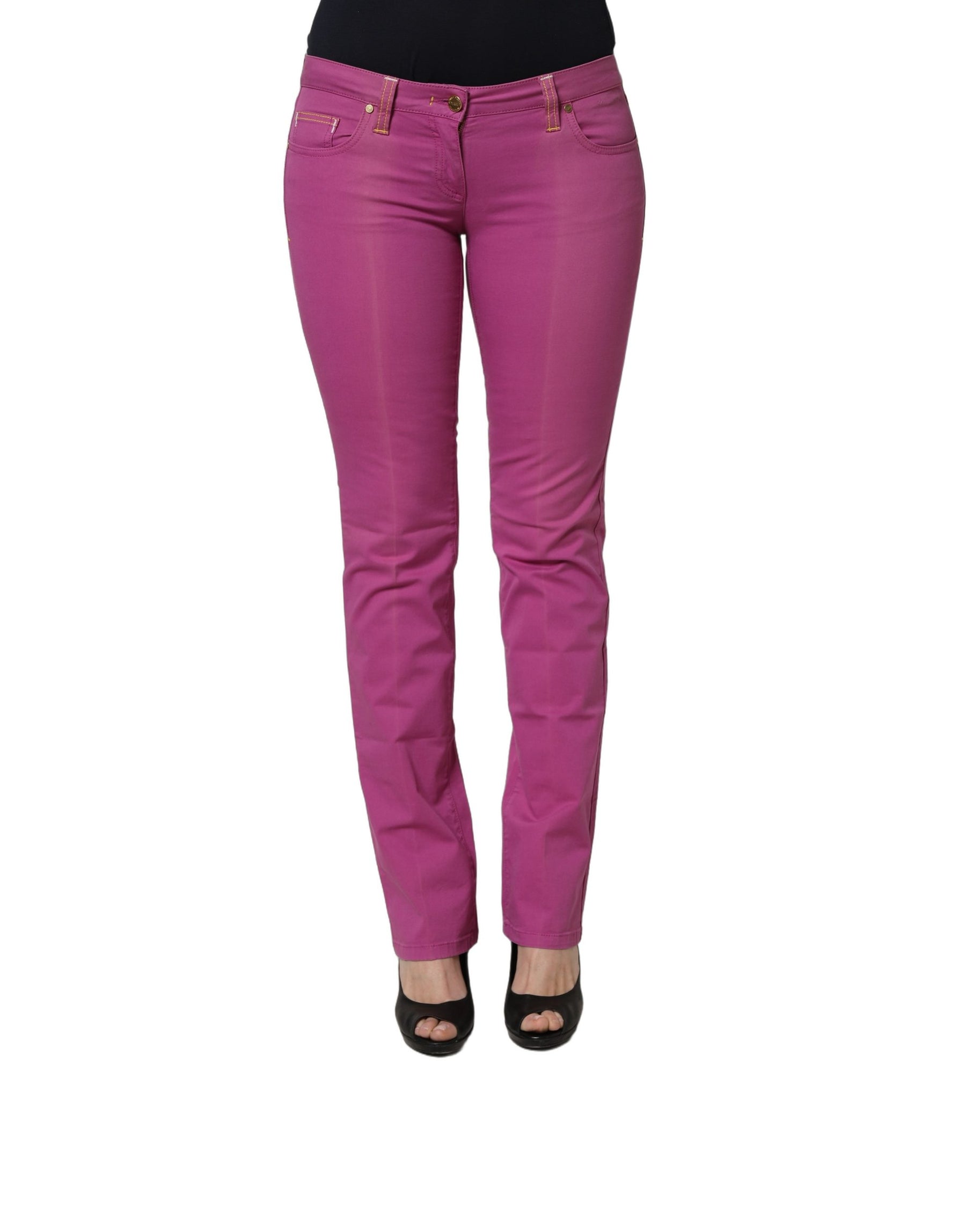 Alviero Martini Prima Classe Purple Cotton Slim Fit Denim Trouser Jeans | Regal Royce