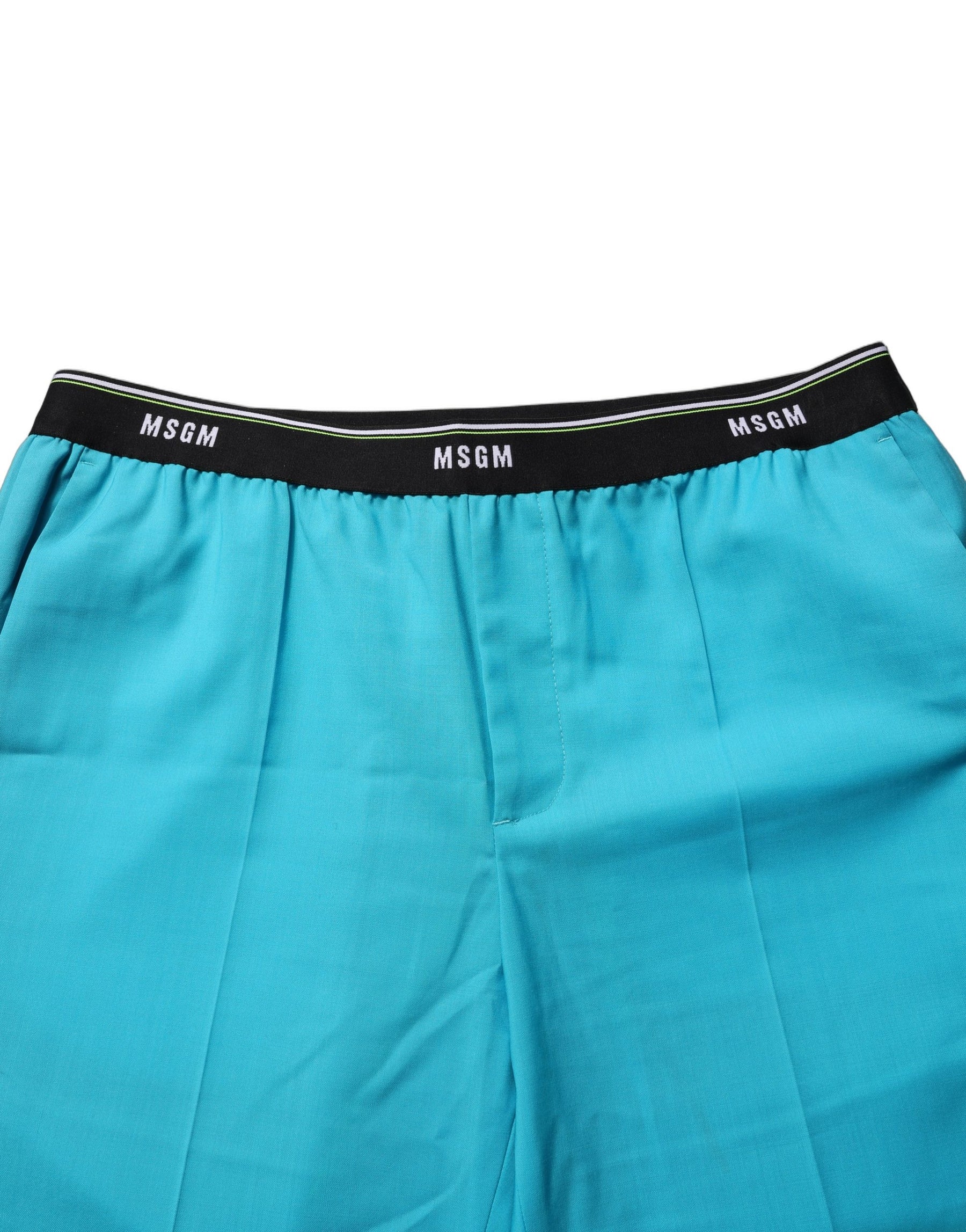 MSGM Blue Wool Mid Waist Tapered Women Trouser Pants | Regal Royce