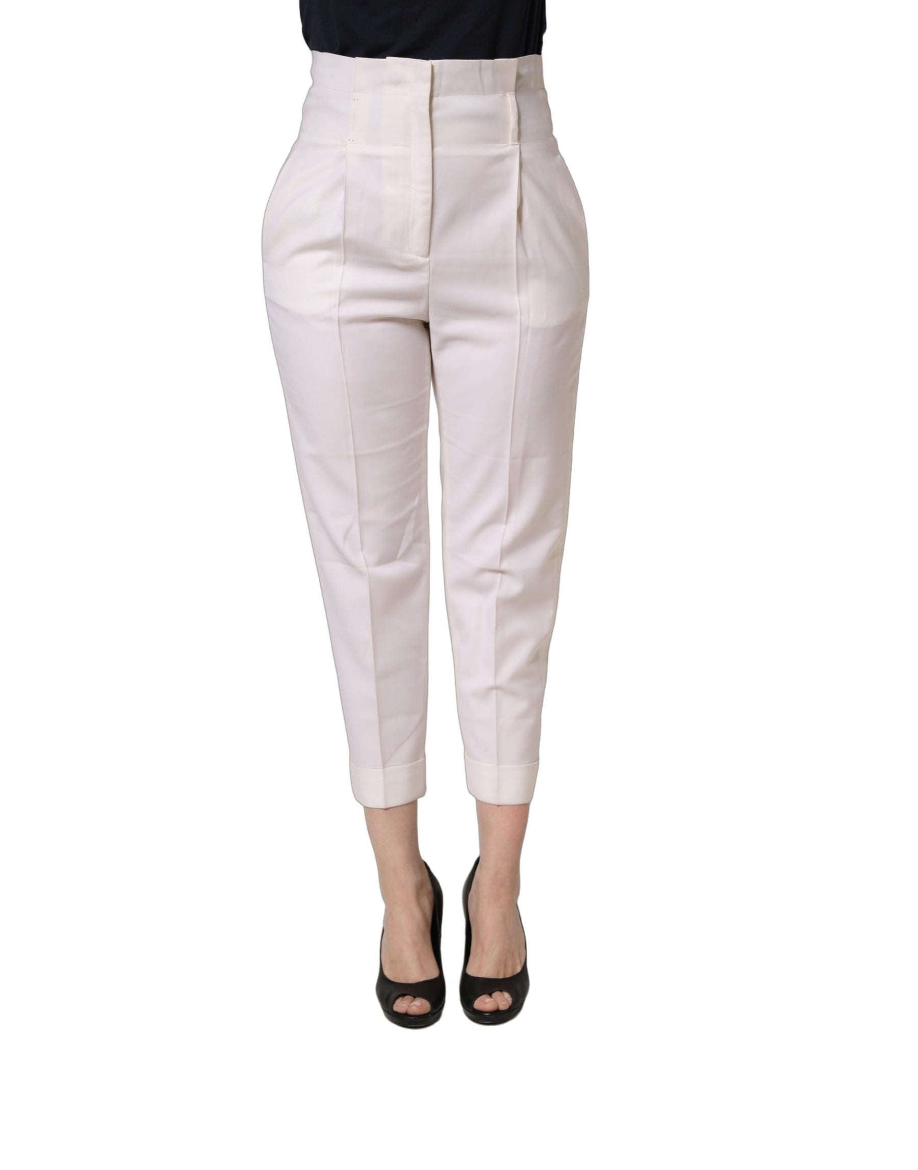Peserico White Skinny High Waist Chino Cropped Trouser Pants | Regal Royce