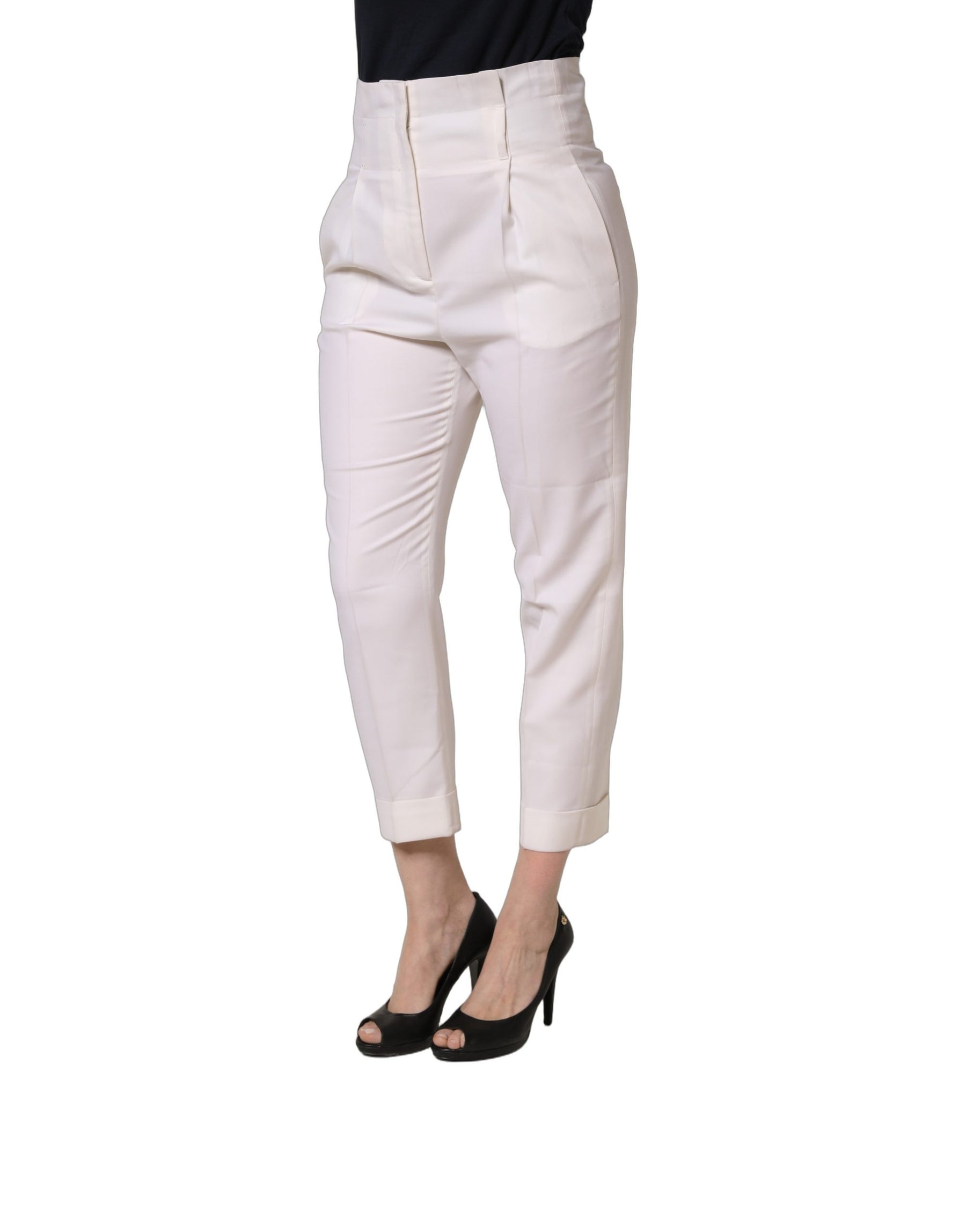 Peserico White Skinny High Waist Chino Cropped Trouser Pants | Regal Royce