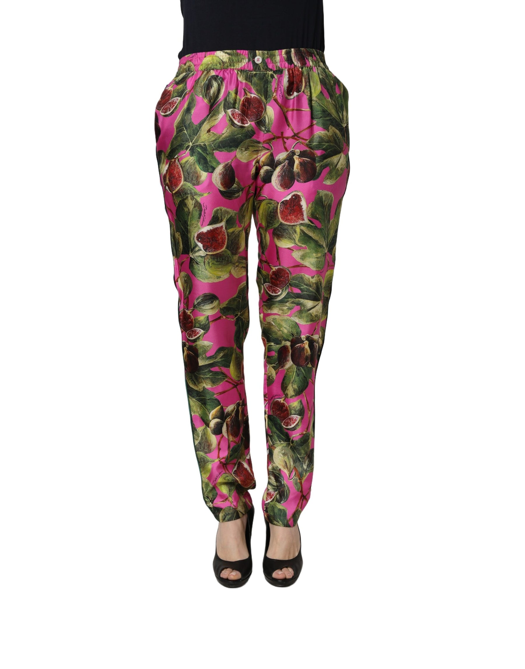 Dolce & Gabbana Fuchsia Fig Fruit Leaf Tapered Trouser Pants | Regal Royce