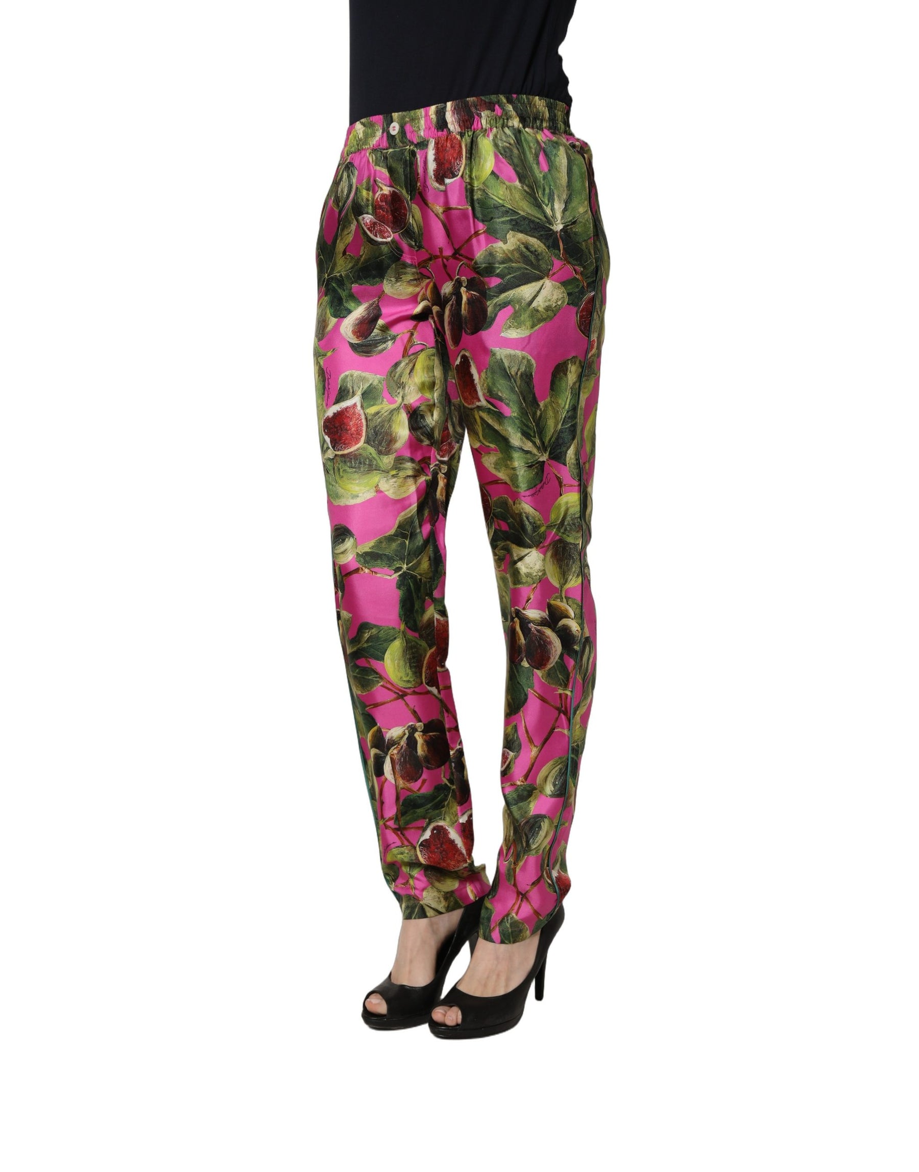 Dolce & Gabbana Fuchsia Fig Fruit Leaf Tapered Trouser Pants | Regal Royce
