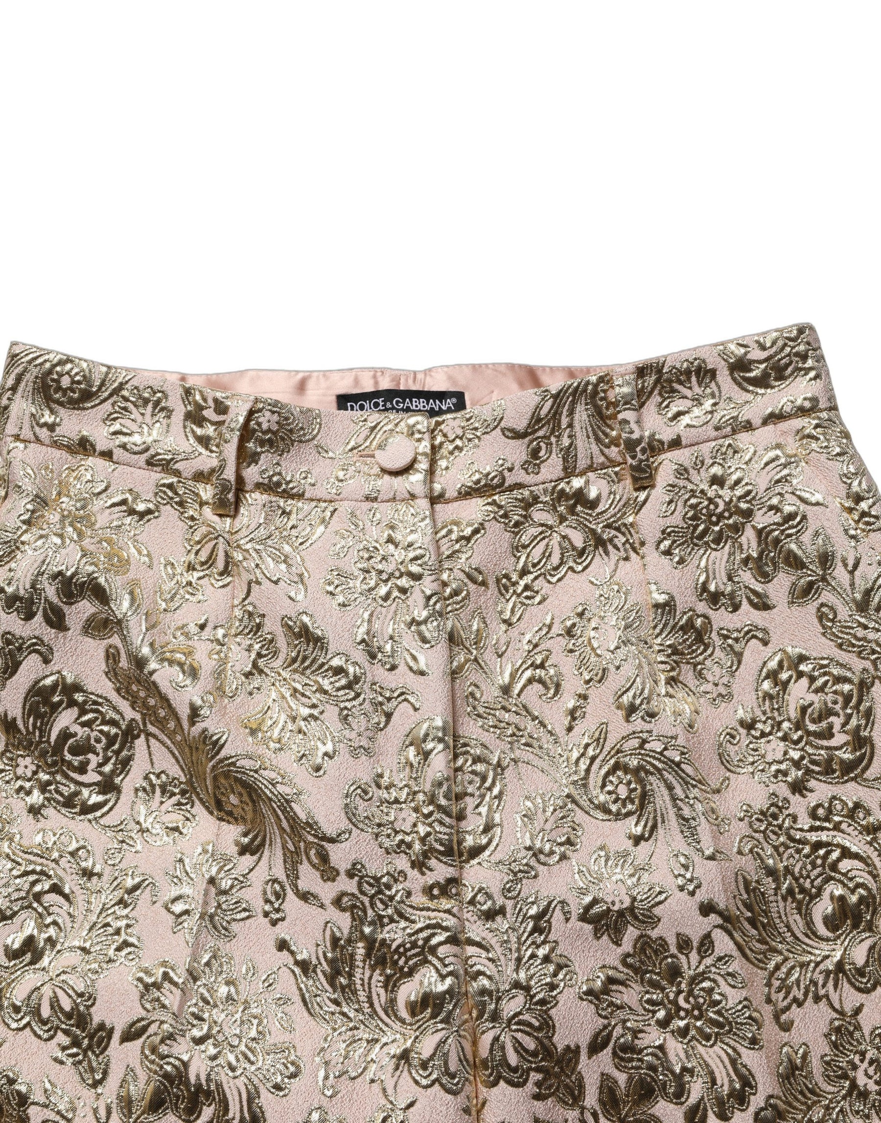 Dolce & Gabbana Gold Jacquard Floral Lamé Crop Trouser Pants | Regal Royce