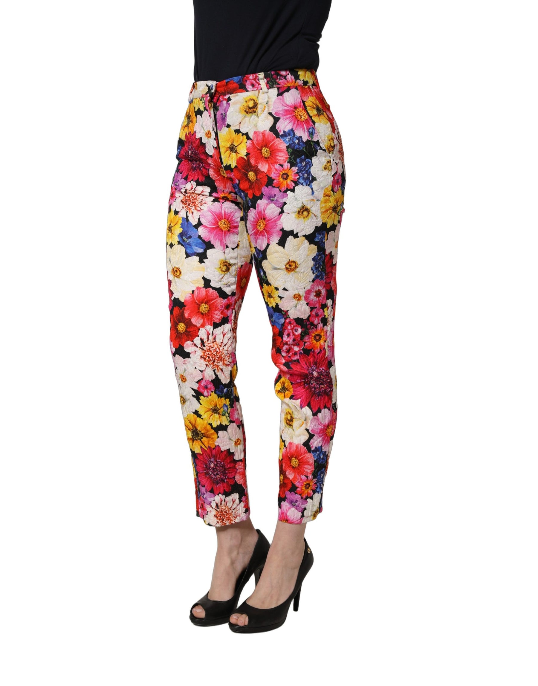 Dolce & Gabbana Multicolor Floral Print Tapered Trouser Pants | Regal Royce