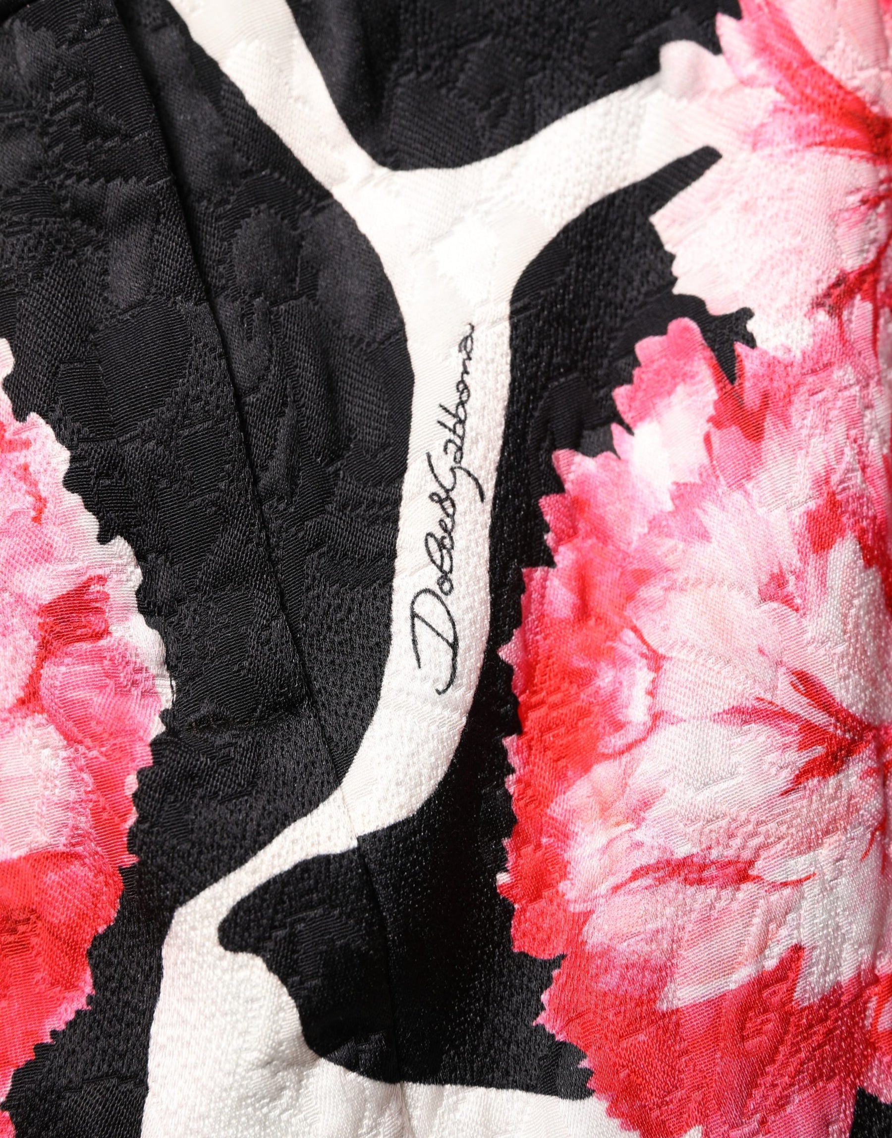 Dolce & Gabbana Black Pink Carnation Floral Print Jacquard Mini Skirt | Regal Royce
