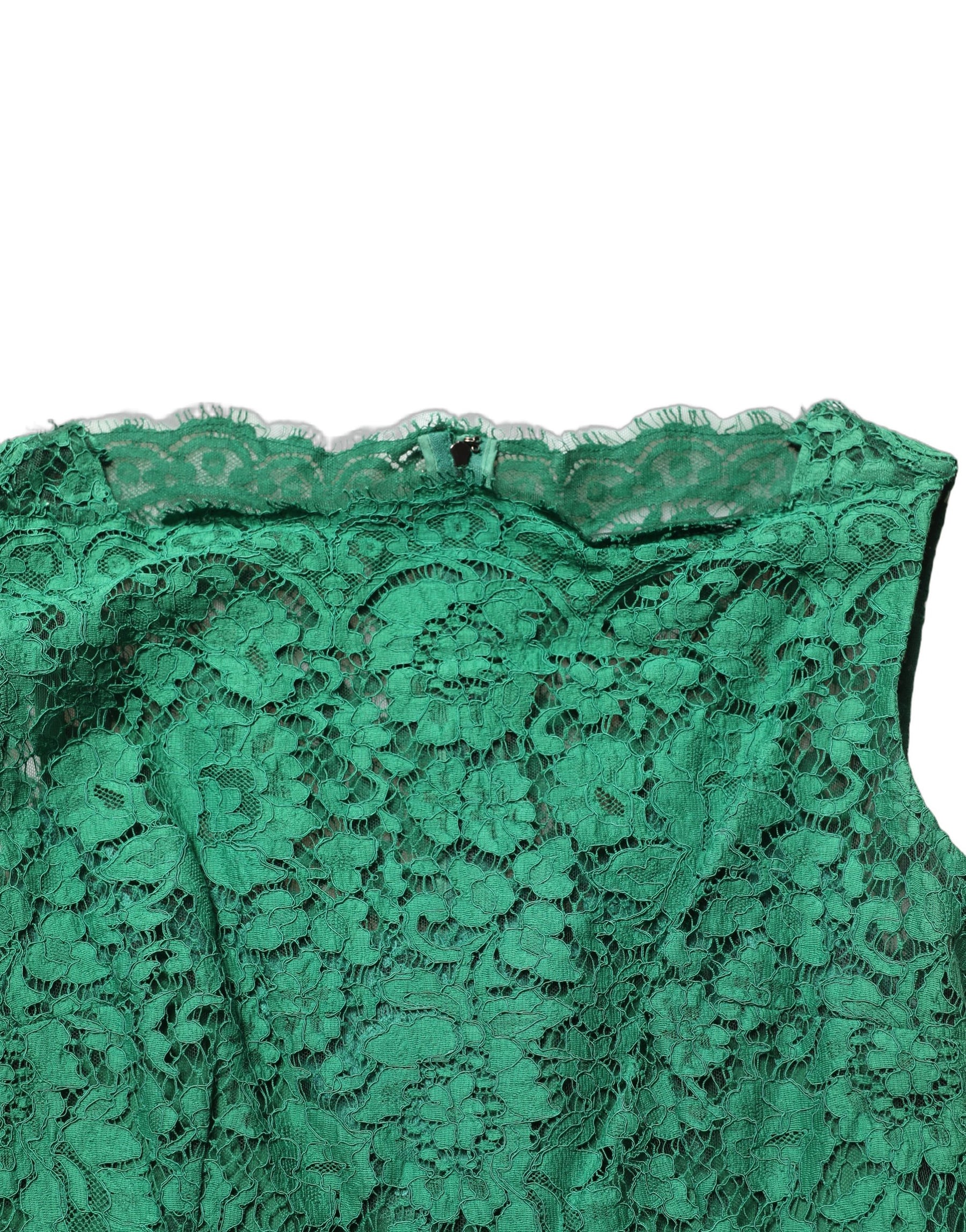 Dolce & Gabbana Green Floral Lace Cotton Sleeveless Midi Dress | Regal Royce