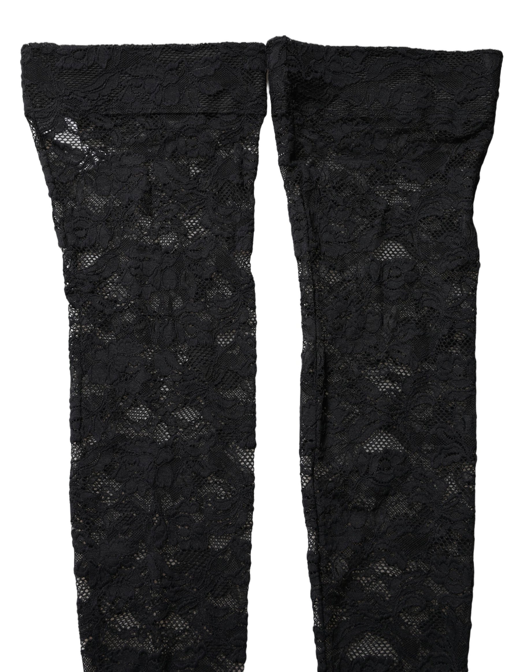 Dolce & Gabbana Black Floral Lace Thigh High Stockings Socks | Regal Royce