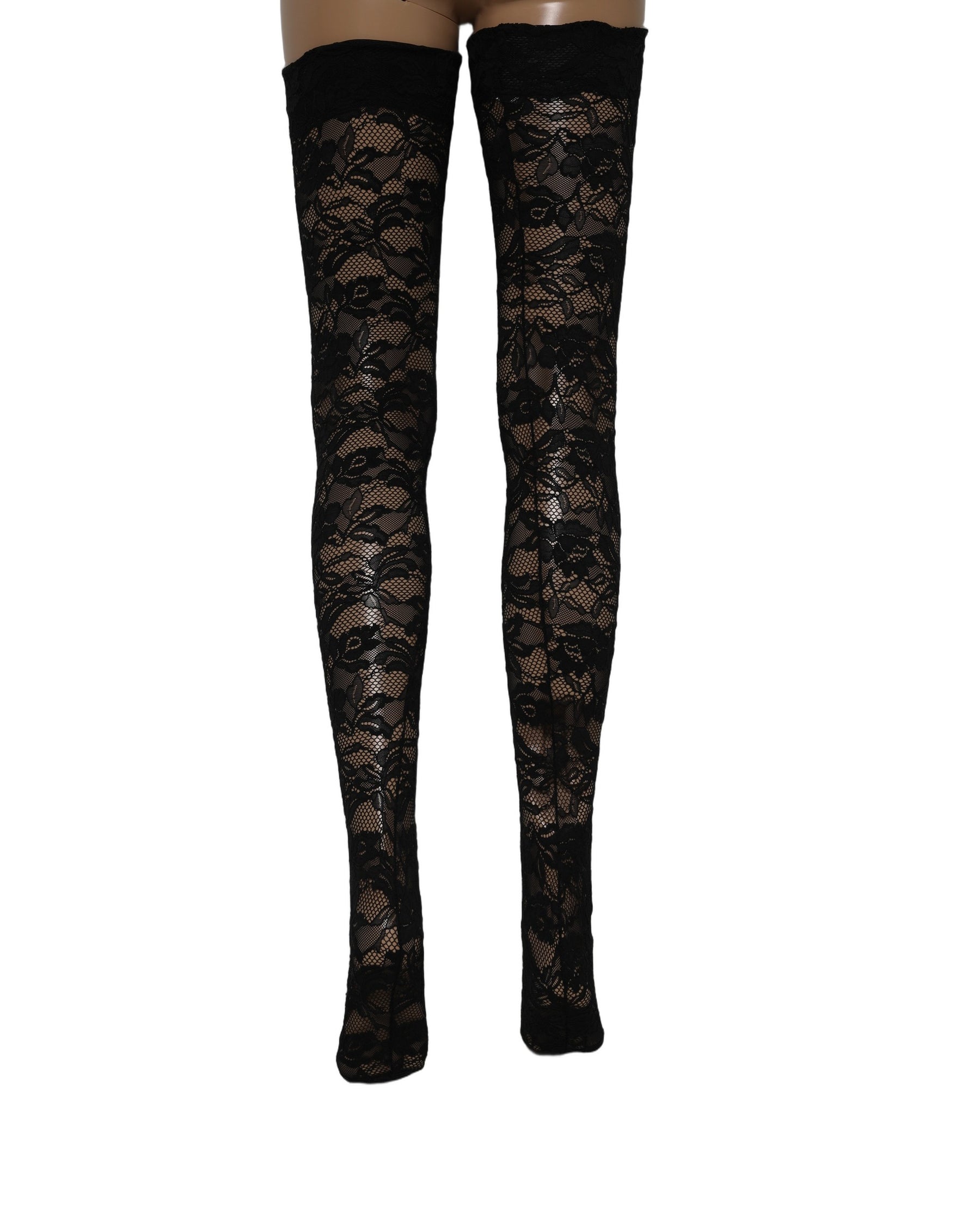 Dolce & Gabbana Black Floral Lace Thigh High Stockings Socks | Regal Royce