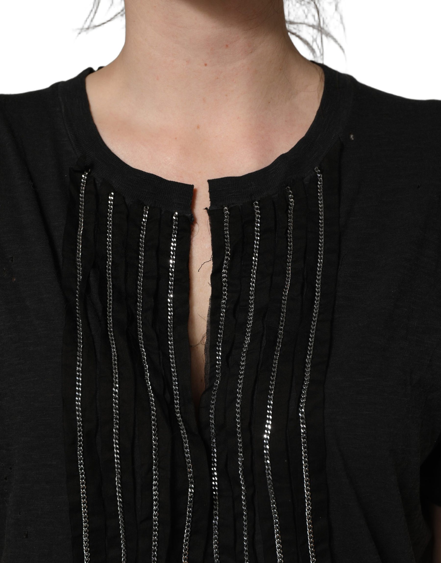 Dsquared² Black Chain Embellished Cotton Short Sleeve T-shirt | Regal Royce