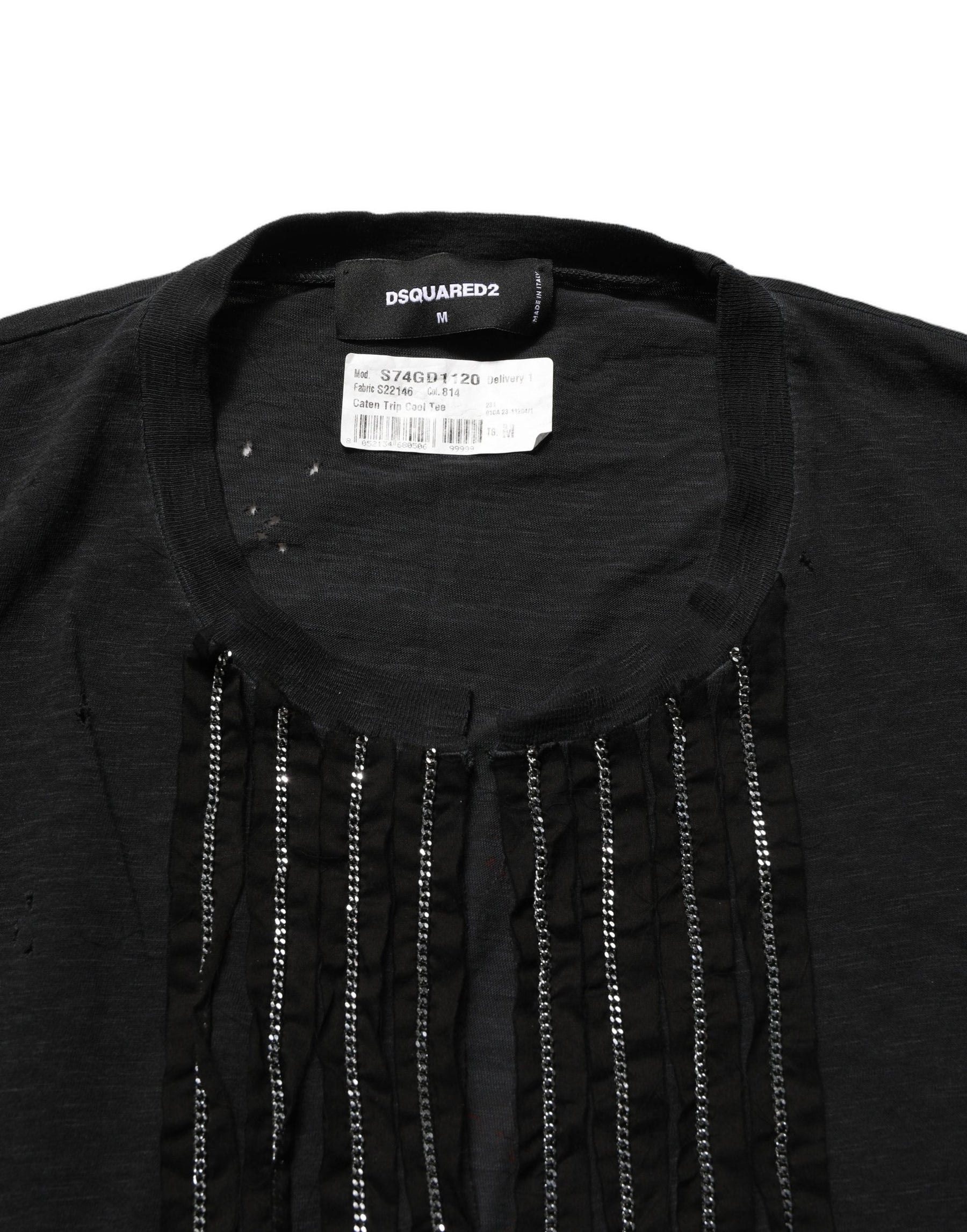 Dsquared² Black Chain Embellished Cotton Short Sleeve T-shirt | Regal Royce