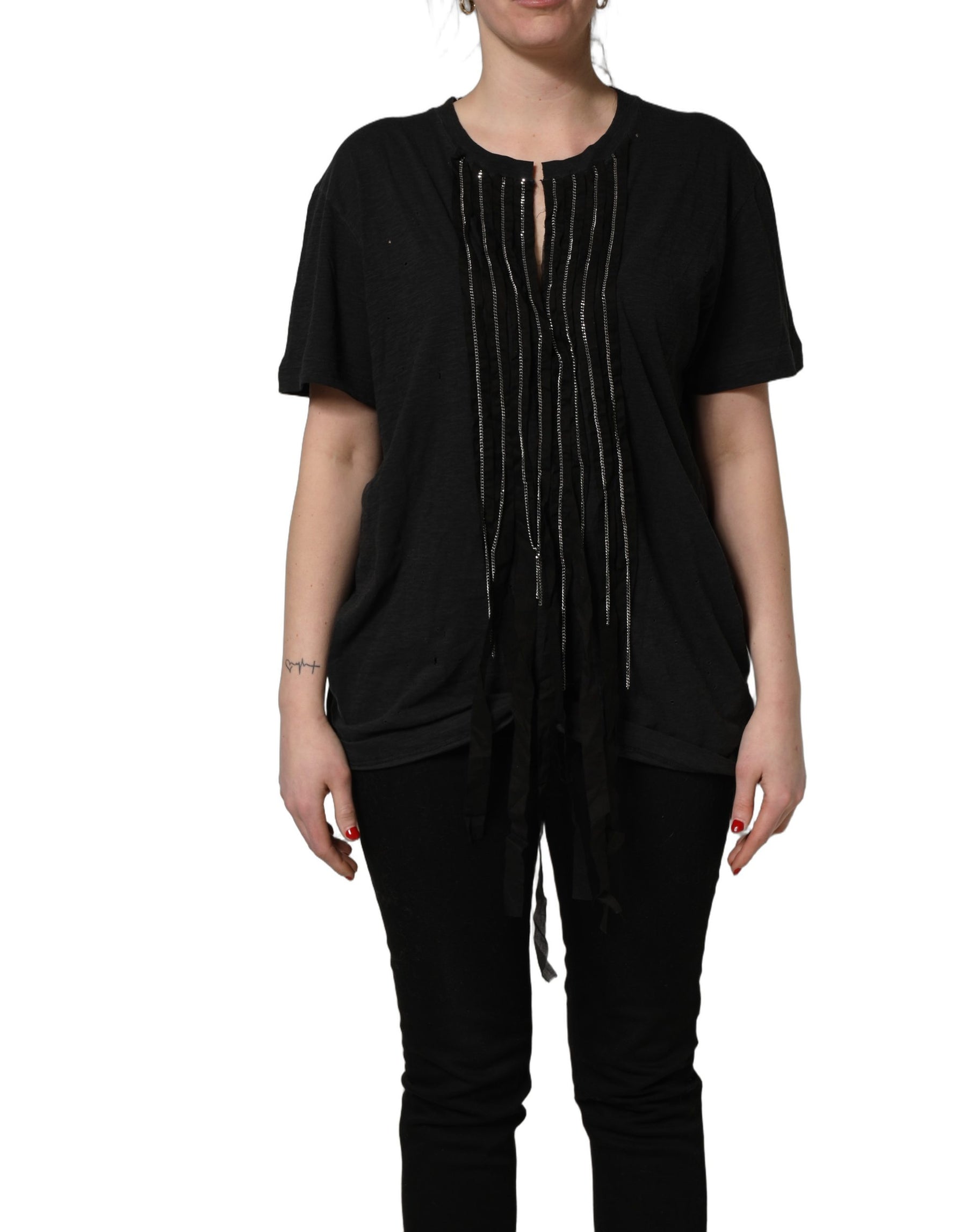 Dsquared² Black Chain Embellished Cotton Short Sleeve T-shirt | Regal Royce