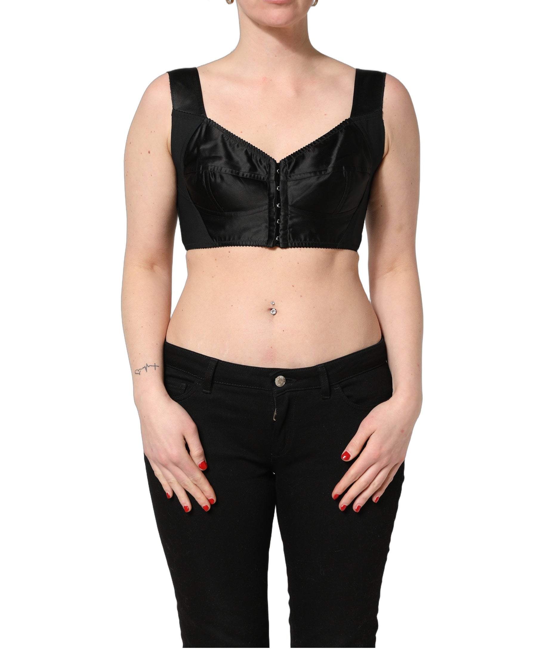 Dolce & Gabbana Black Satin Nylon Corset Sleeveless Cropped Top | Regal Royce