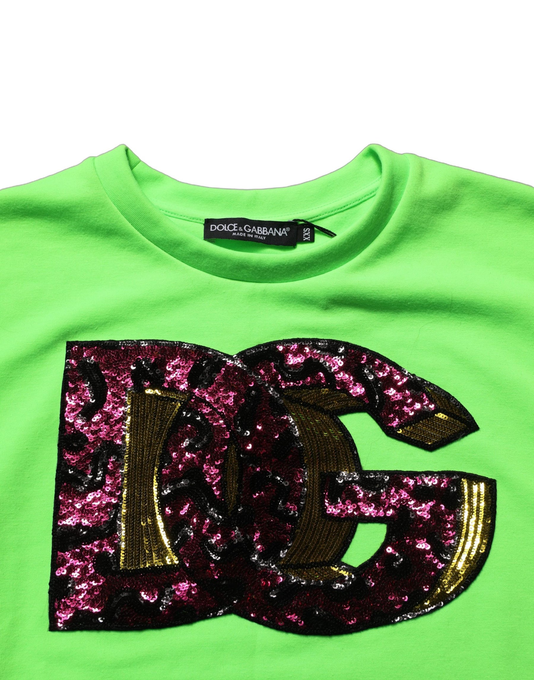 Dolce & Gabbana Neon Green DG Sequined Sleeveless Jersey Top | Regal Royce