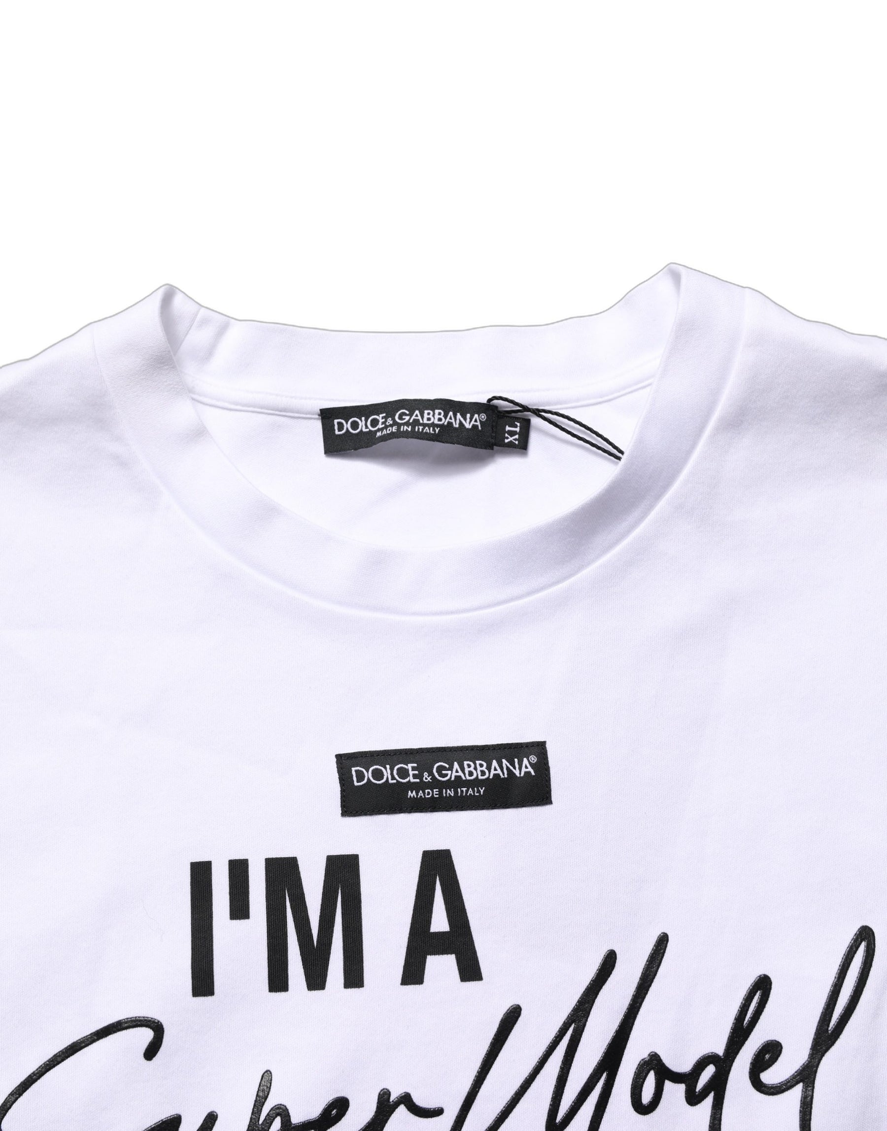 Dolce & Gabbana White I'm A Super Model Fan Print Jersey T-shirt | Regal Royce