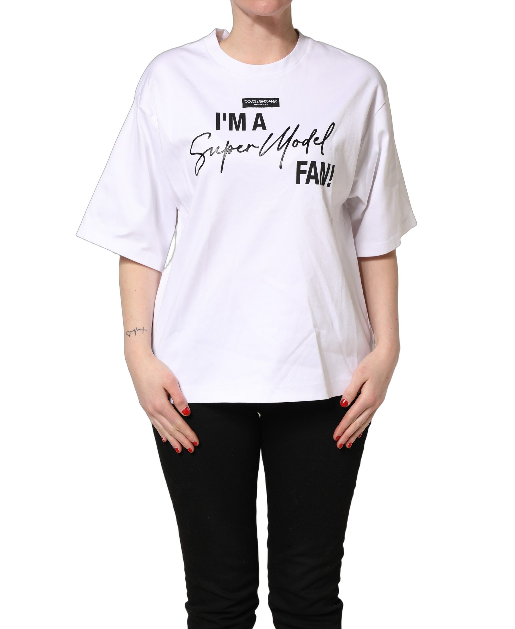 Dolce & Gabbana White I'm A Super Model Fan Print Jersey T-shirt | Regal Royce