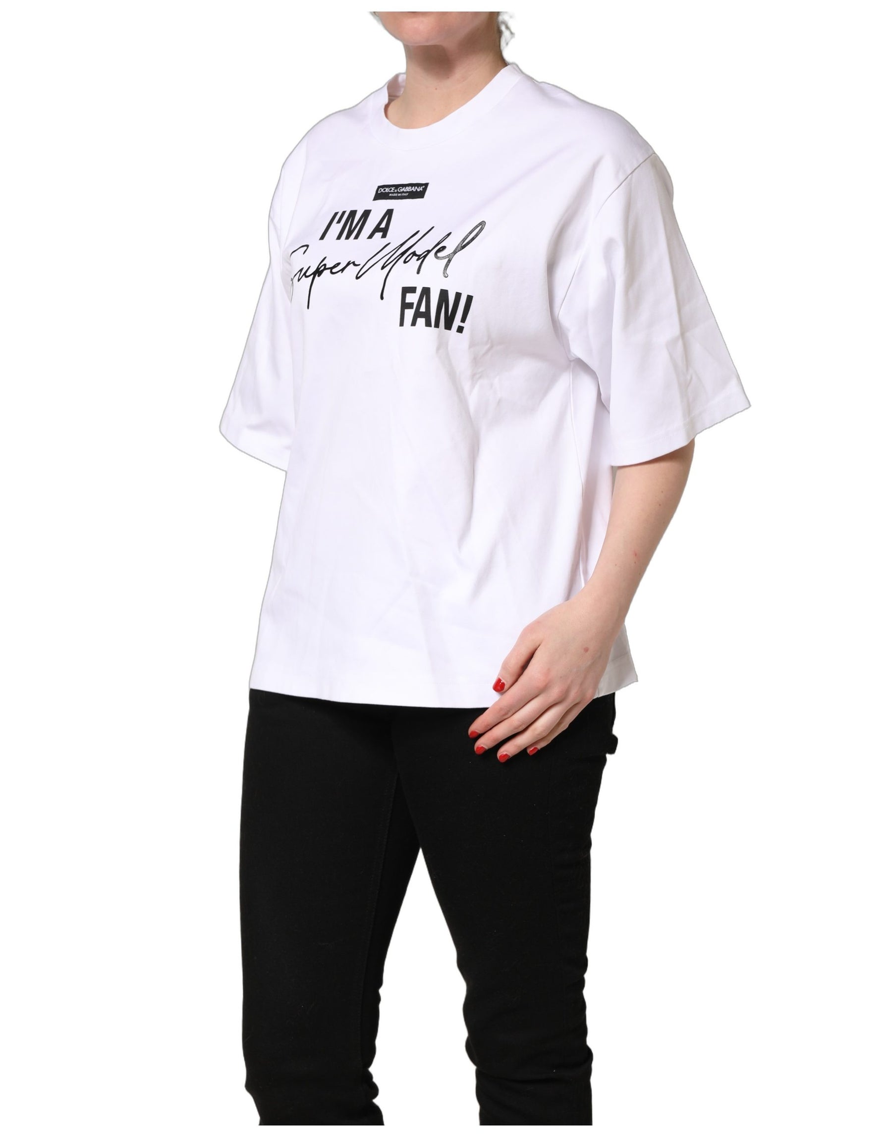 Dolce & Gabbana White I'm A Super Model Fan Print Jersey T-shirt | Regal Royce