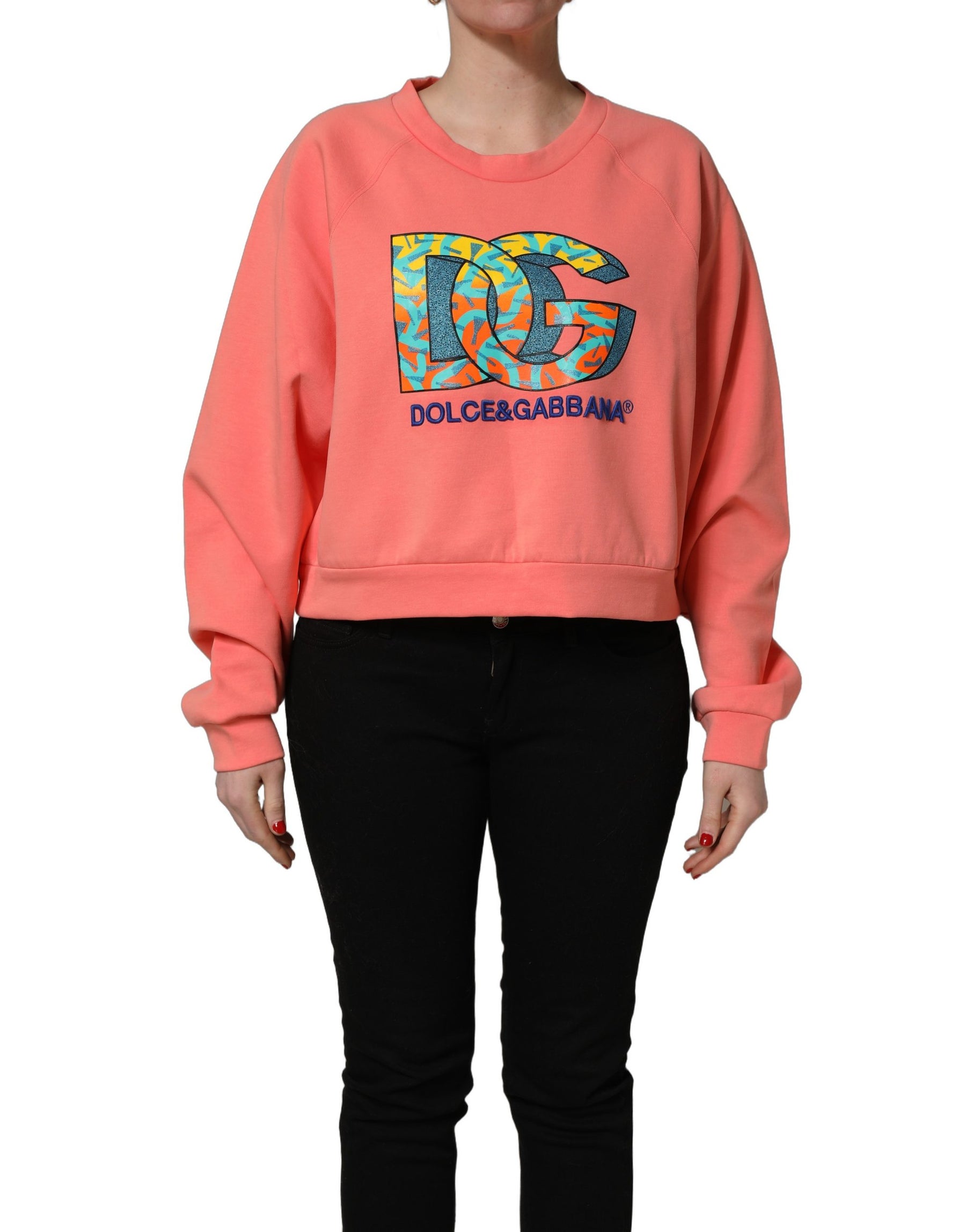 Dolce & Gabbana Pink Graphic Crew Neck Cropped Sweatshirt Sweater | Regal Royce