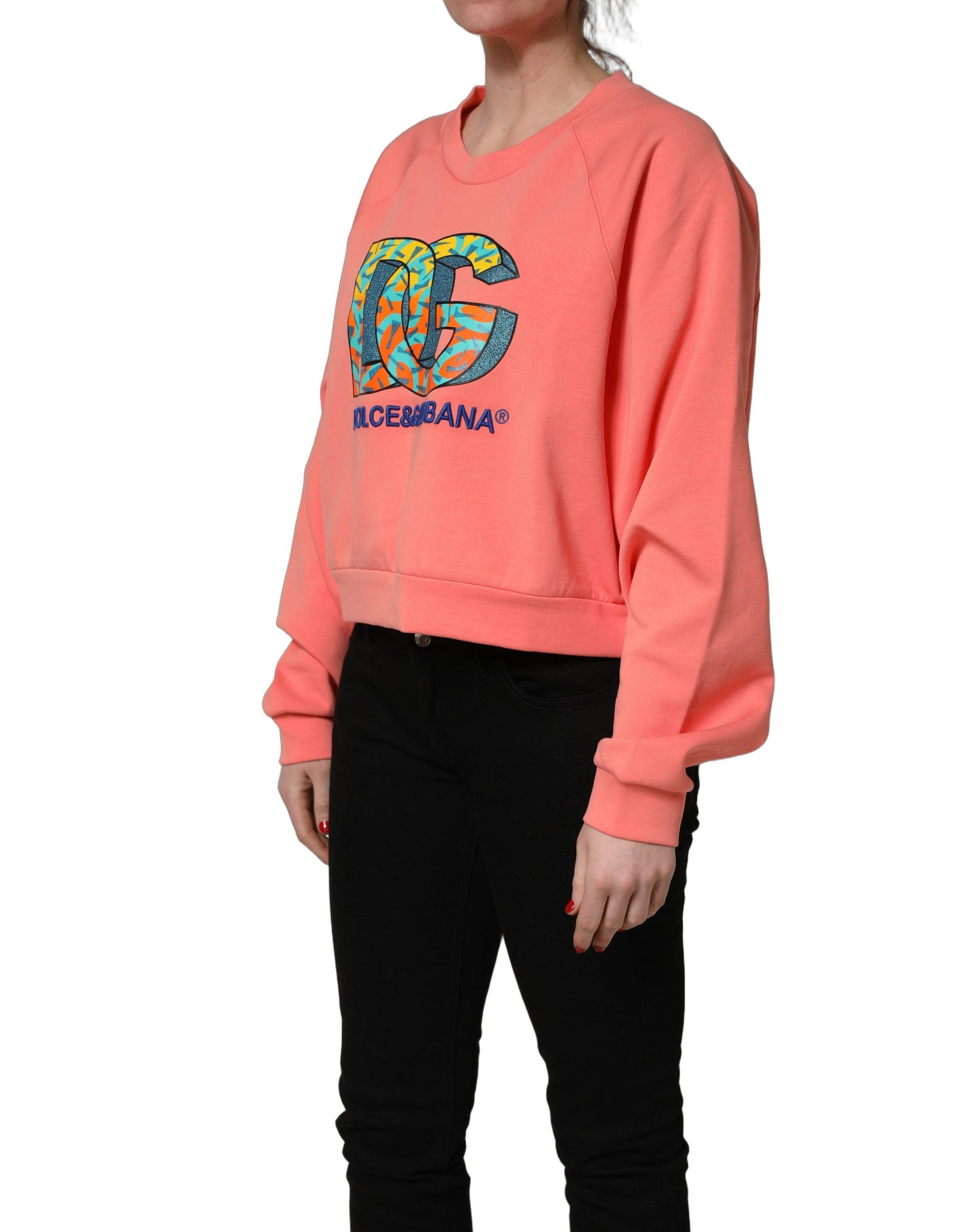 Dolce & Gabbana Pink Graphic Crew Neck Cropped Sweatshirt Sweater | Regal Royce