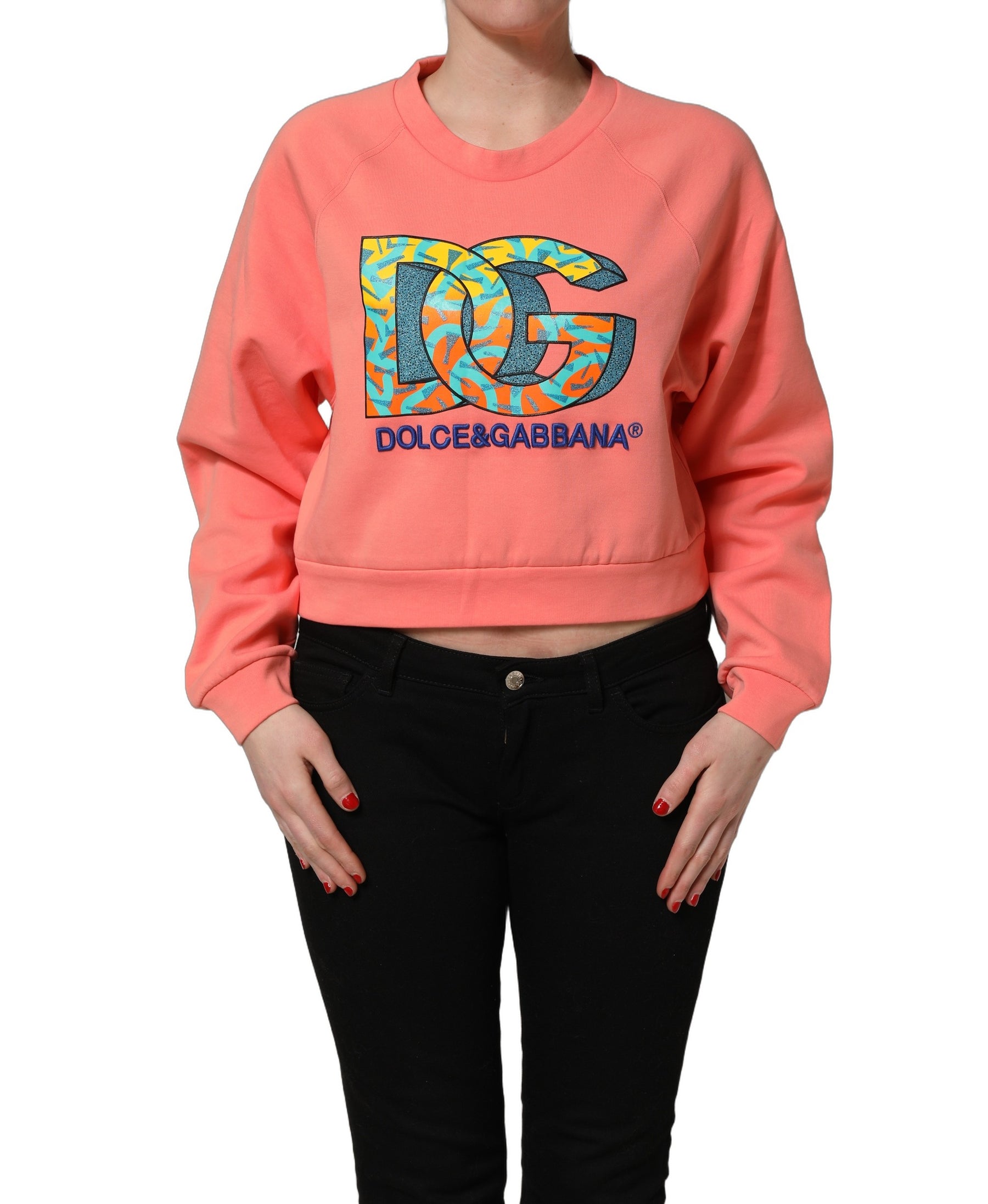 Dolce & Gabbana Pink Graphic Crew Neck Cropped Sweatshirt Sweater | Regal Royce