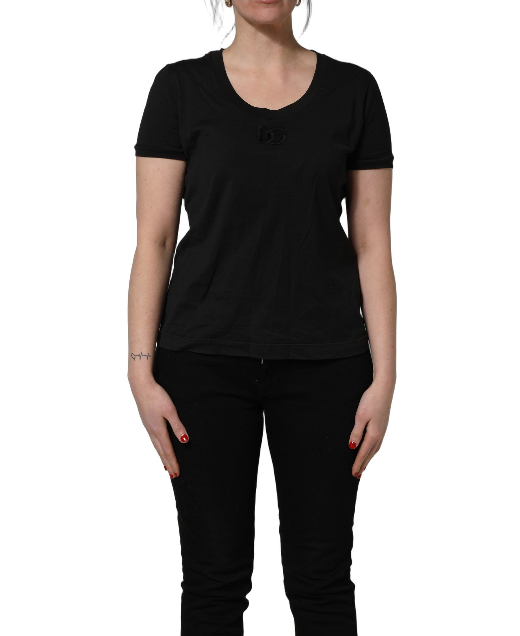 Dolce & Gabbana Black Cotton Short-Sleeve Crew Neck T-shirt | Regal Royce