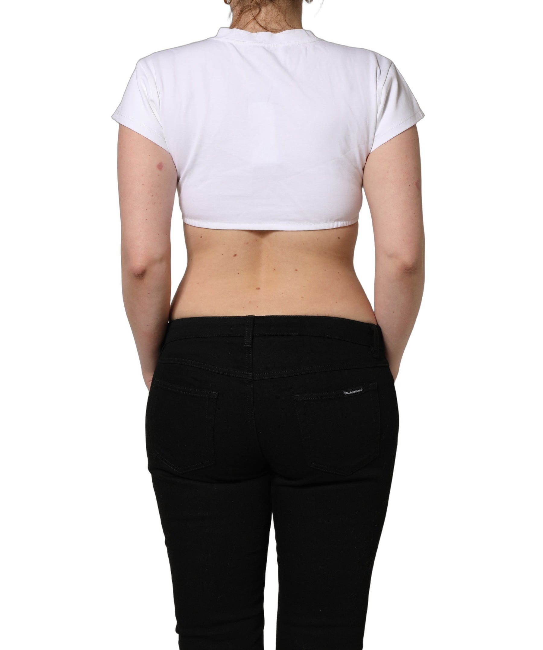Dolce & Gabbana White Bustier Short Sleeve CrewNeck Cropped Top | Regal Royce