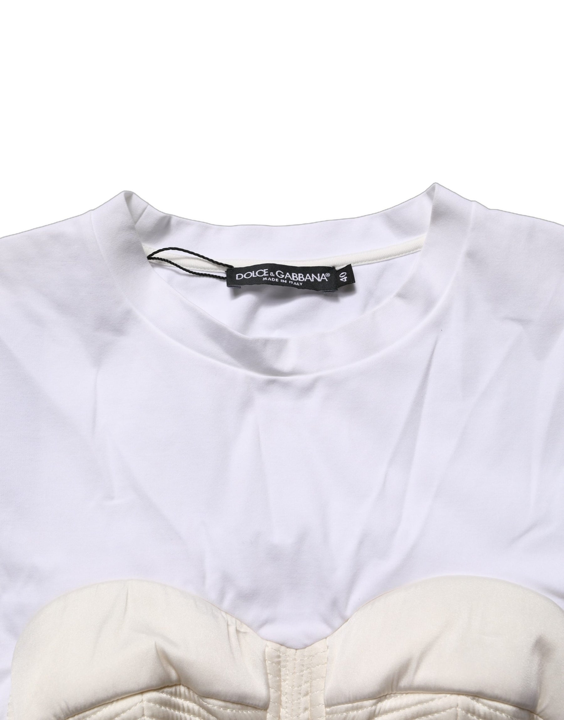 Dolce & Gabbana White Bustier Short Sleeve CrewNeck Cropped Top | Regal Royce