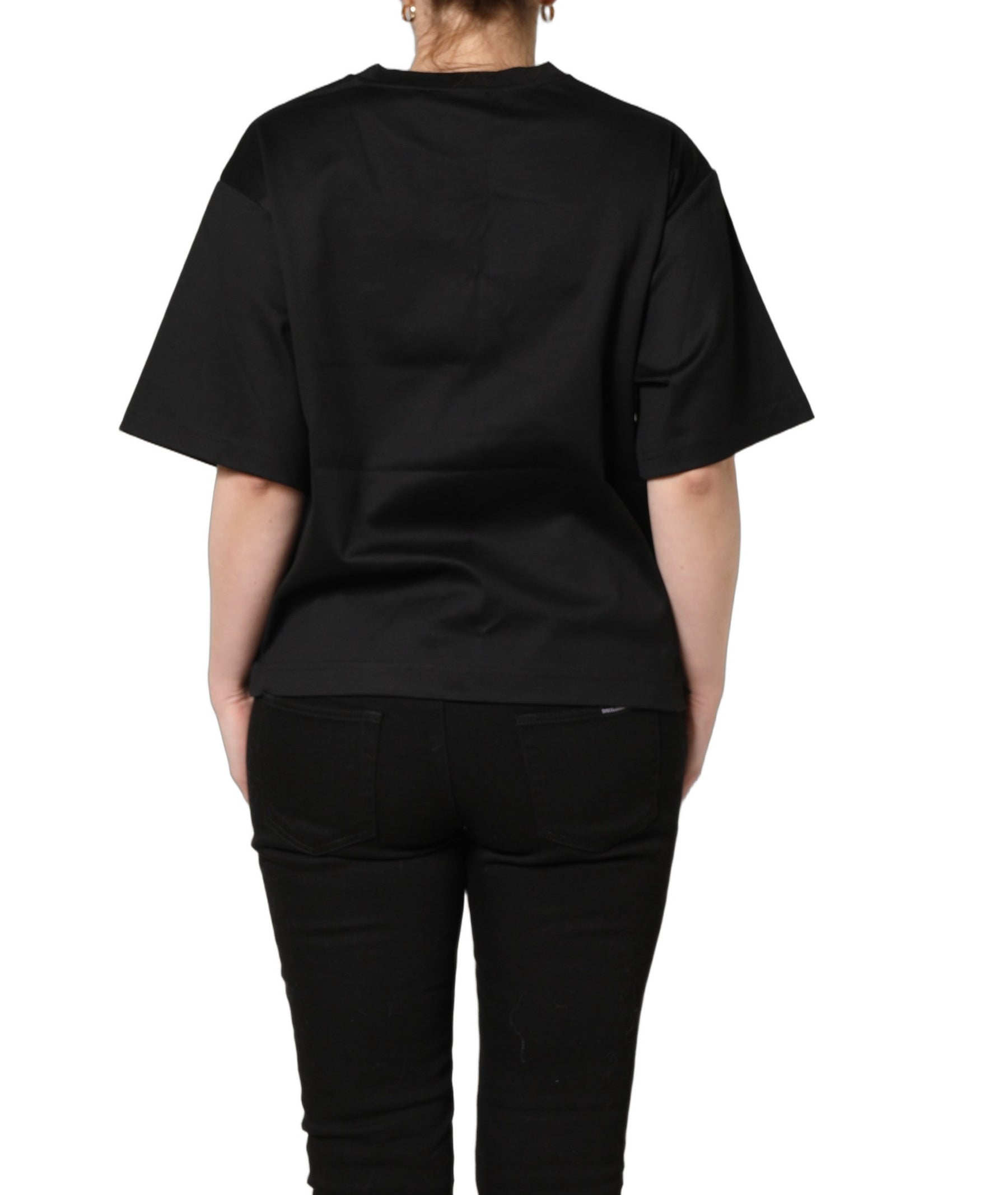 Dolce & Gabbana Black Jersey Graphic Short Sleeve Crew Neck T-shirt | Regal Royce