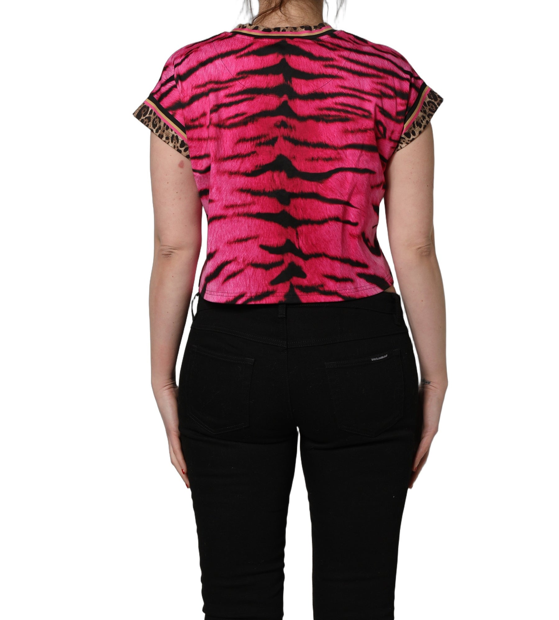 Dolce & Gabbana Pink Zebra Sleeveless Crew Neck Cropped T-shirt | Regal Royce