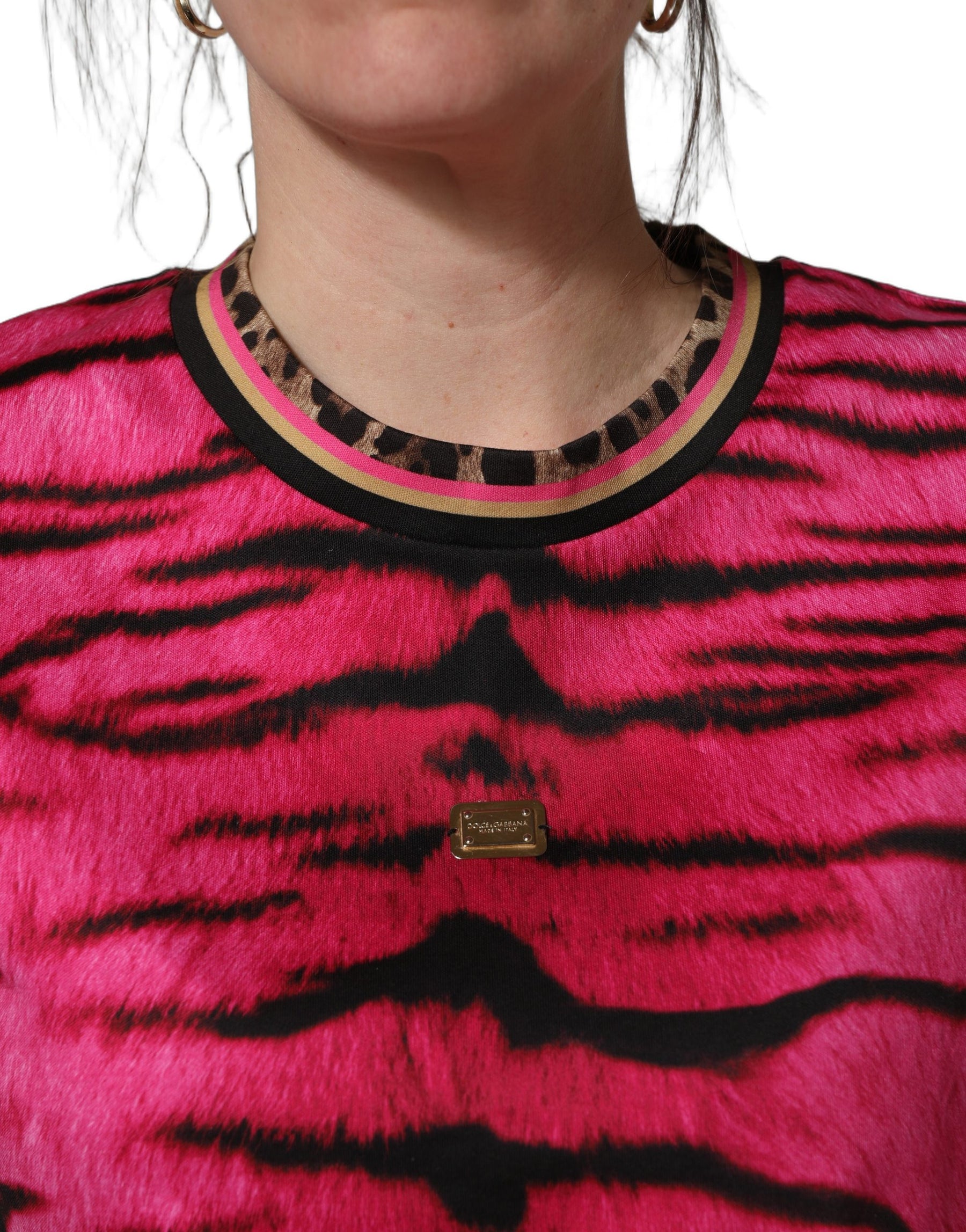 Dolce & Gabbana Pink Zebra Sleeveless Crew Neck Cropped T-shirt | Regal Royce