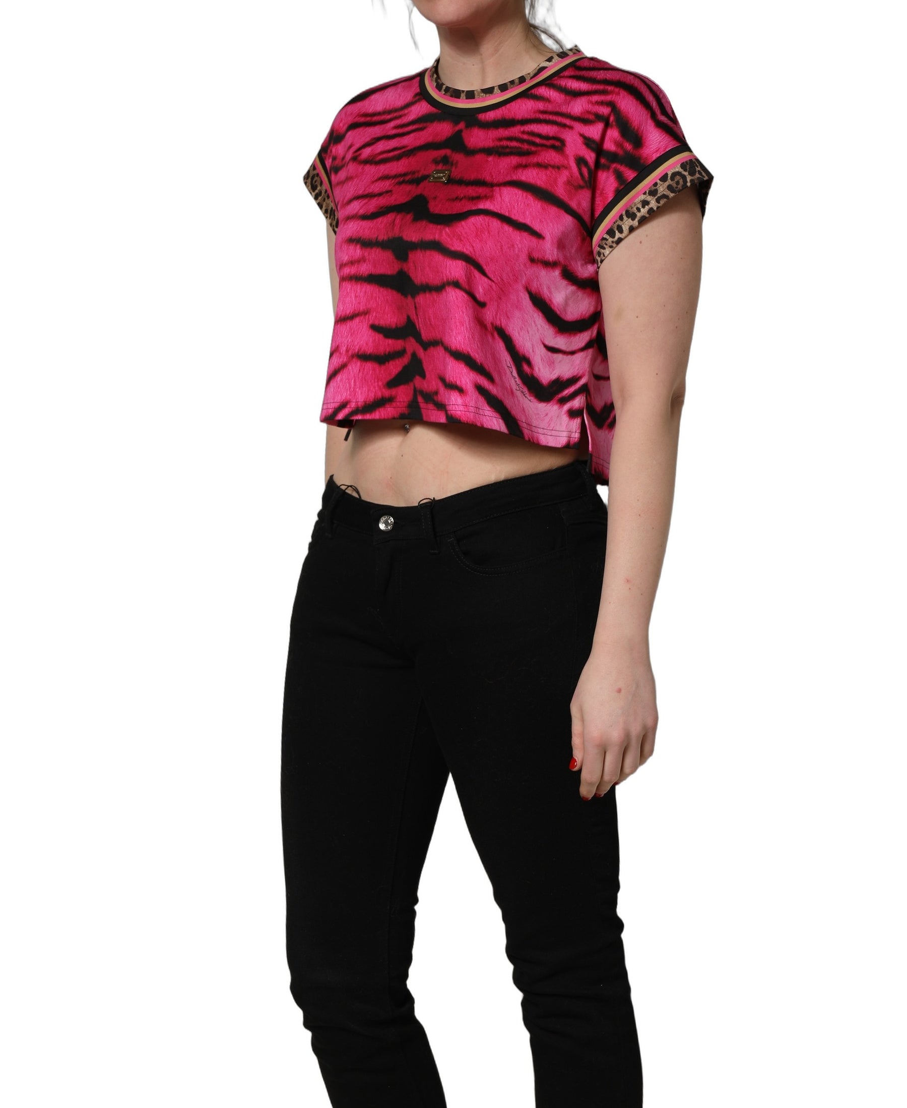 Dolce & Gabbana Pink Zebra Sleeveless Crew Neck Cropped T-shirt | Regal Royce