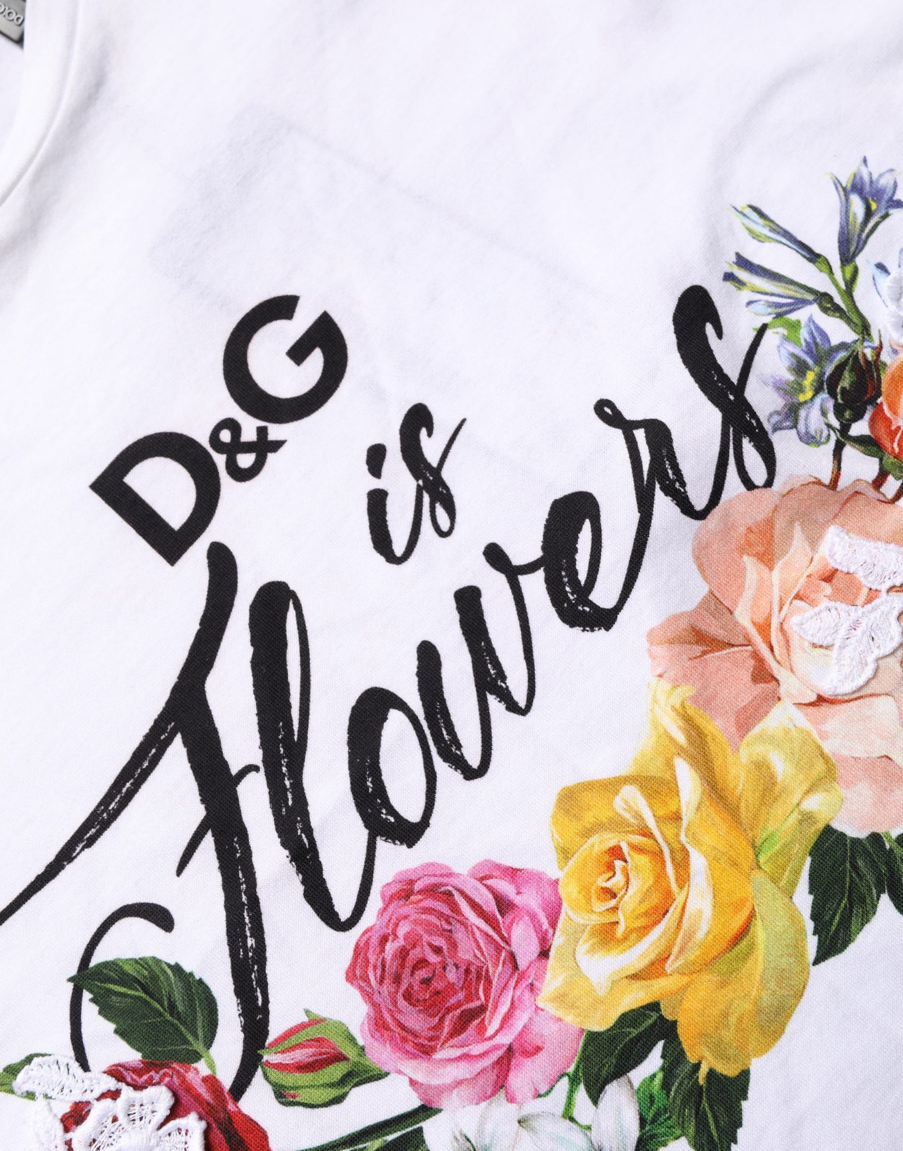Dolce & Gabbana White Floral Graphic Short Sleeve Crew Neck T-shirt | Regal Royce