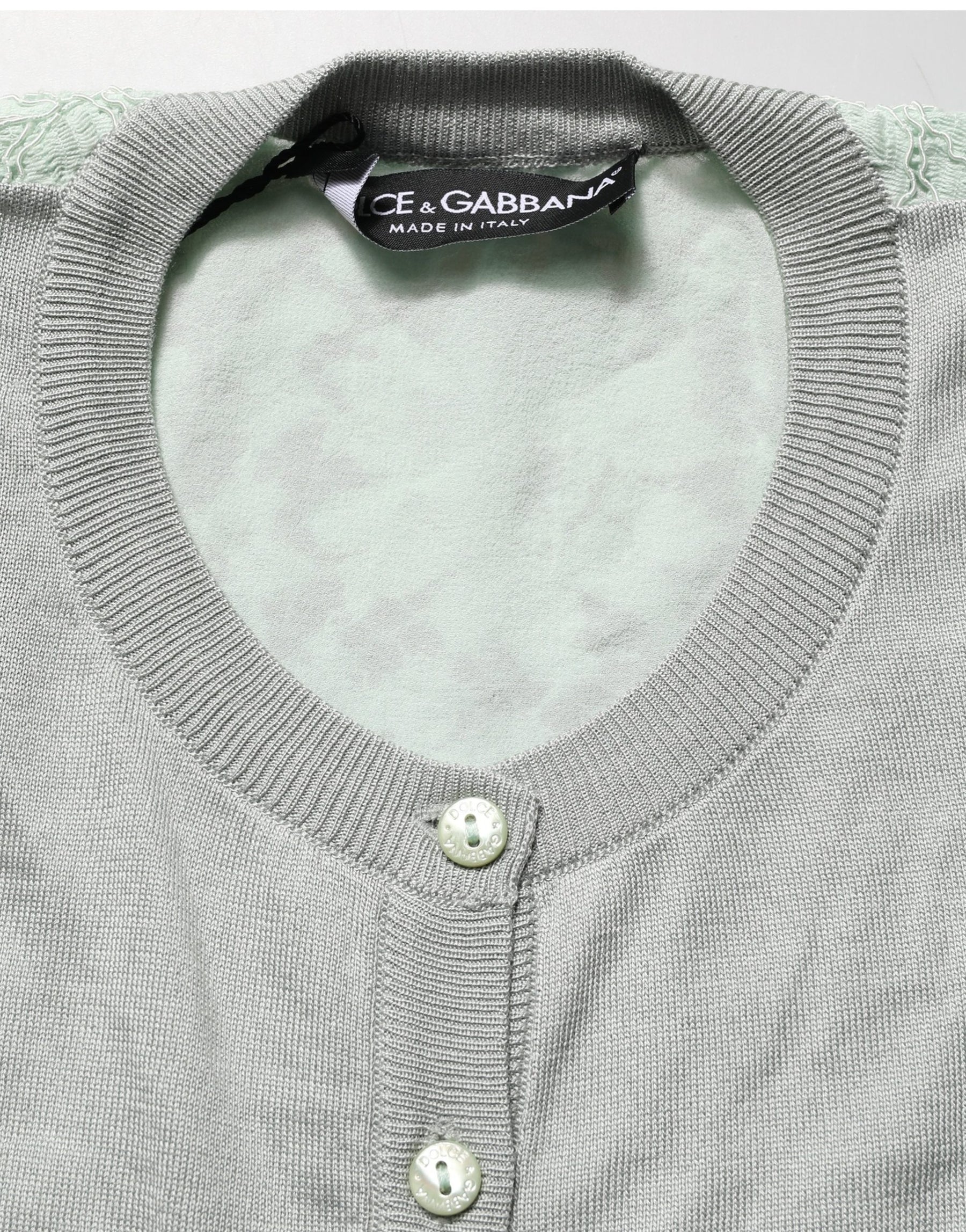 Dolce & Gabbana Green Button Down Silk Long Sleeve Cardigan Sweater | Regal Royce