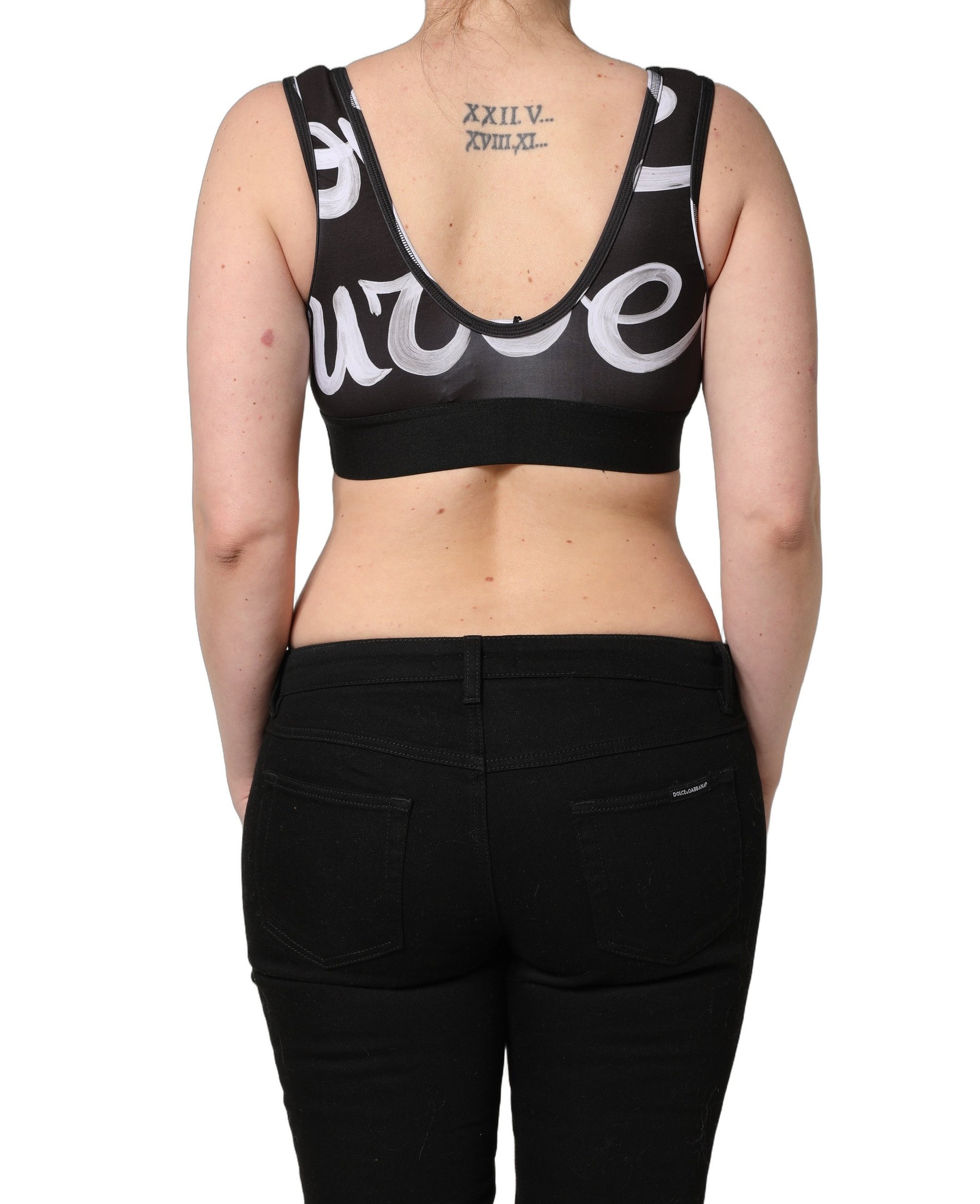 Dolce & Gabbana Black DG Love Yourself Sports Bra Cropped Top | Regal Royce