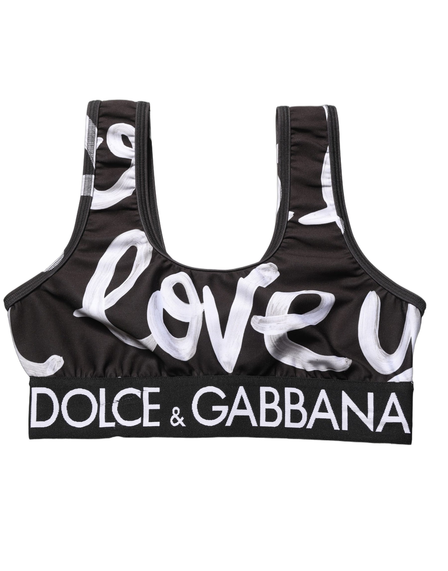 Dolce & Gabbana Black DG Love Yourself Sports Bra Cropped Top | Regal Royce