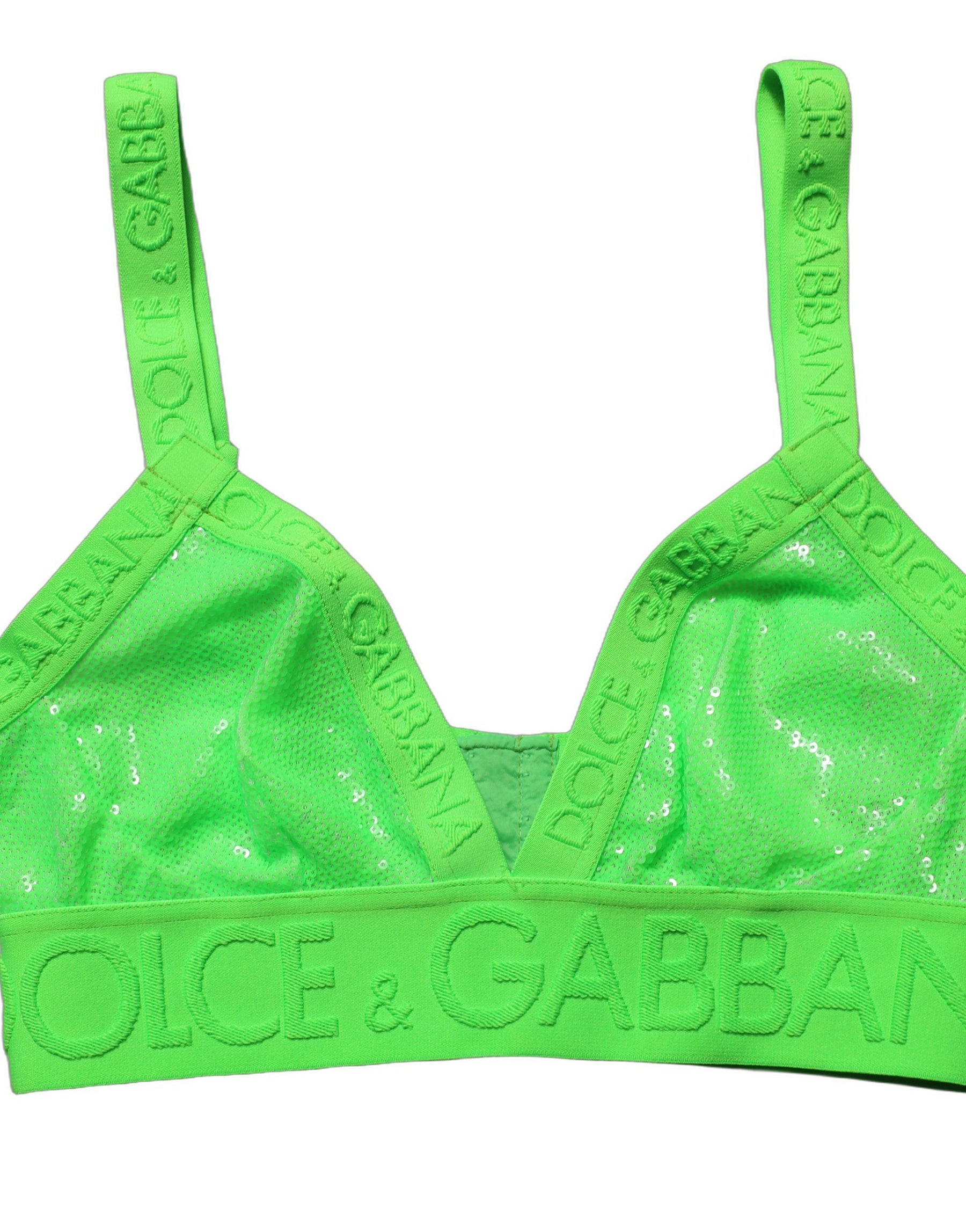 Dolce & Gabbana Neon Green Soft Cup Logo-Trim Bra Cropped Top | Regal Royce