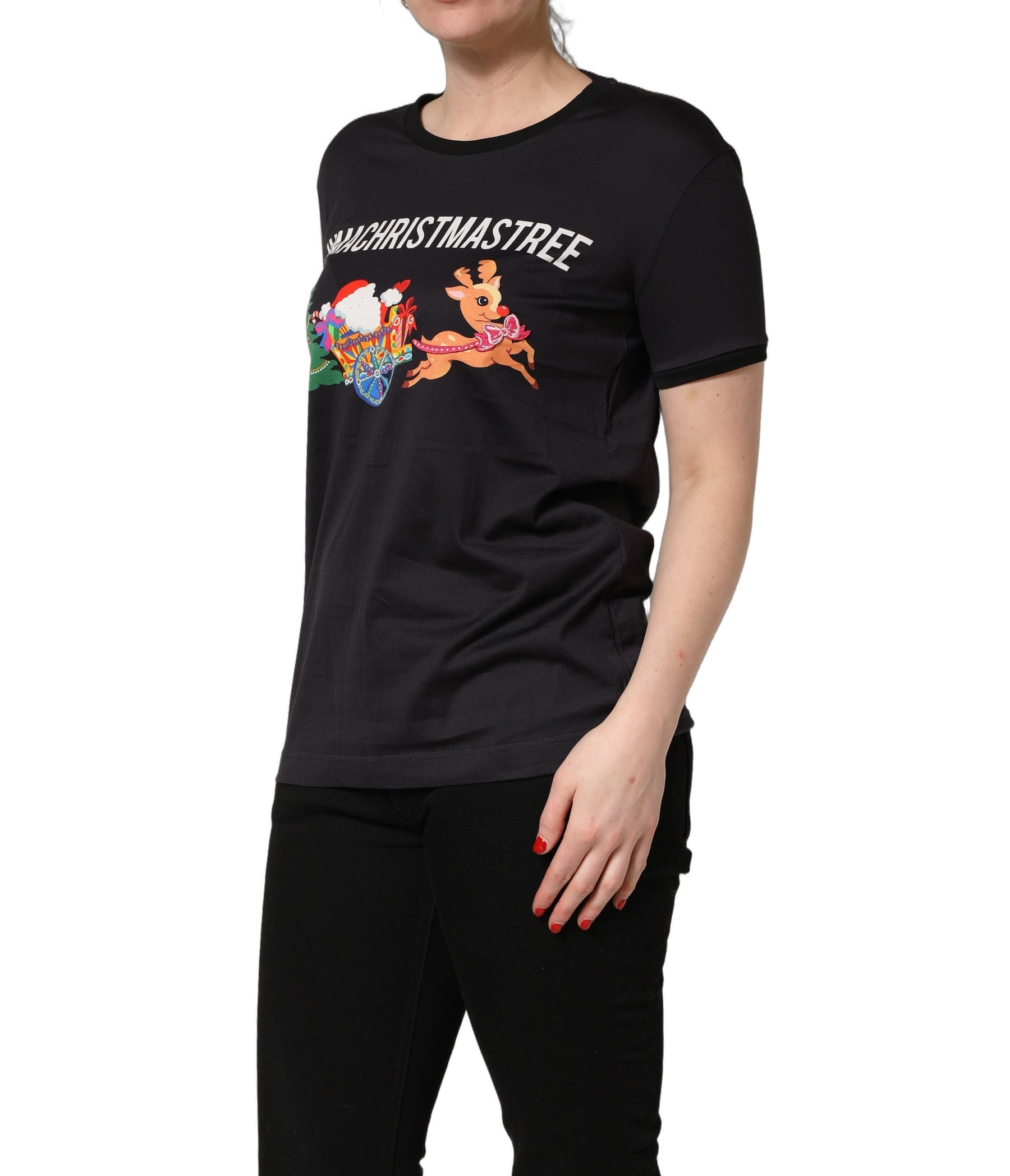 Dolce & Gabbana Black #IAMACHRISTMASTREE Print Cotton T-shirt | Regal Royce