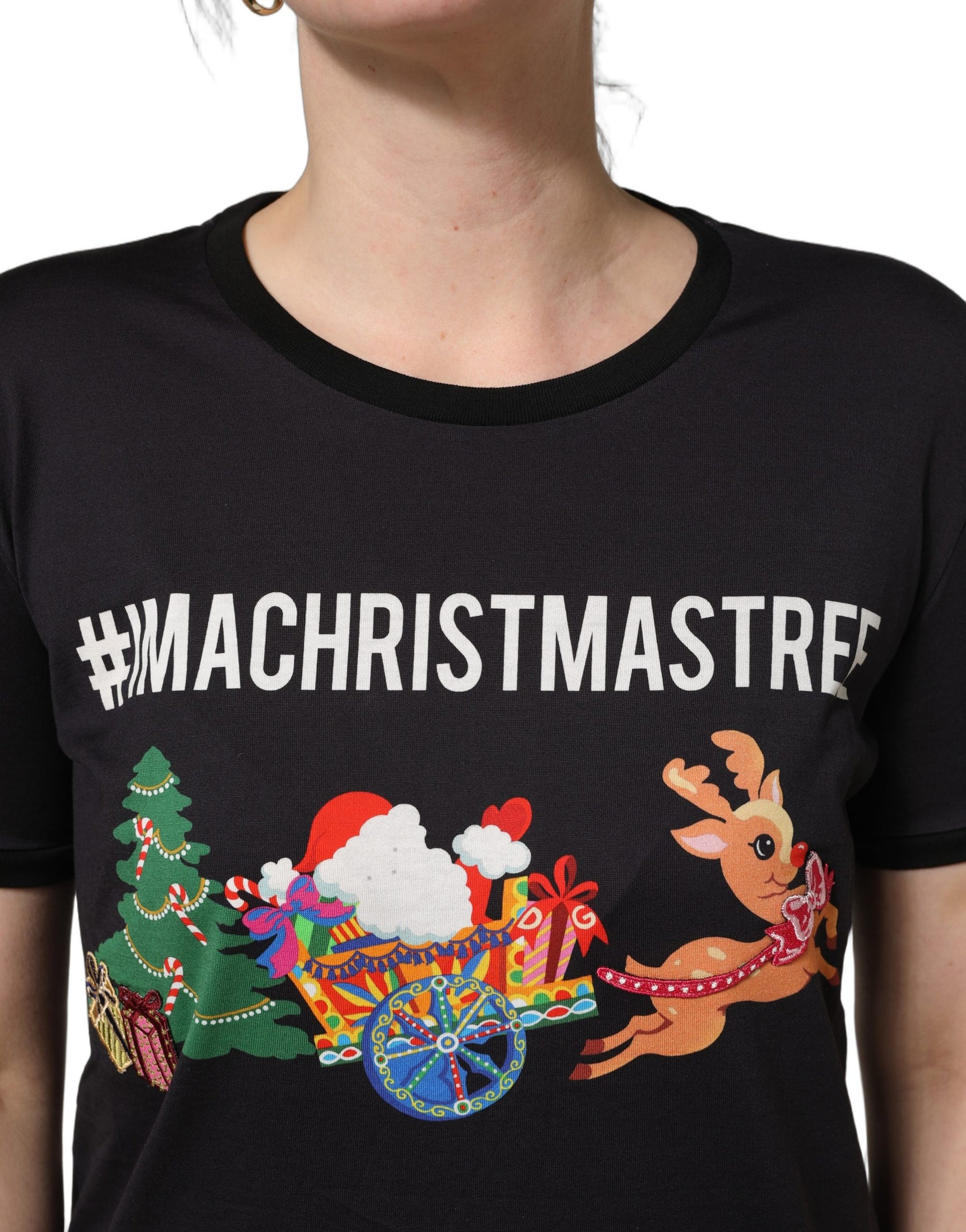 Dolce & Gabbana Black #IAMACHRISTMASTREE Print Cotton T-shirt | Regal Royce